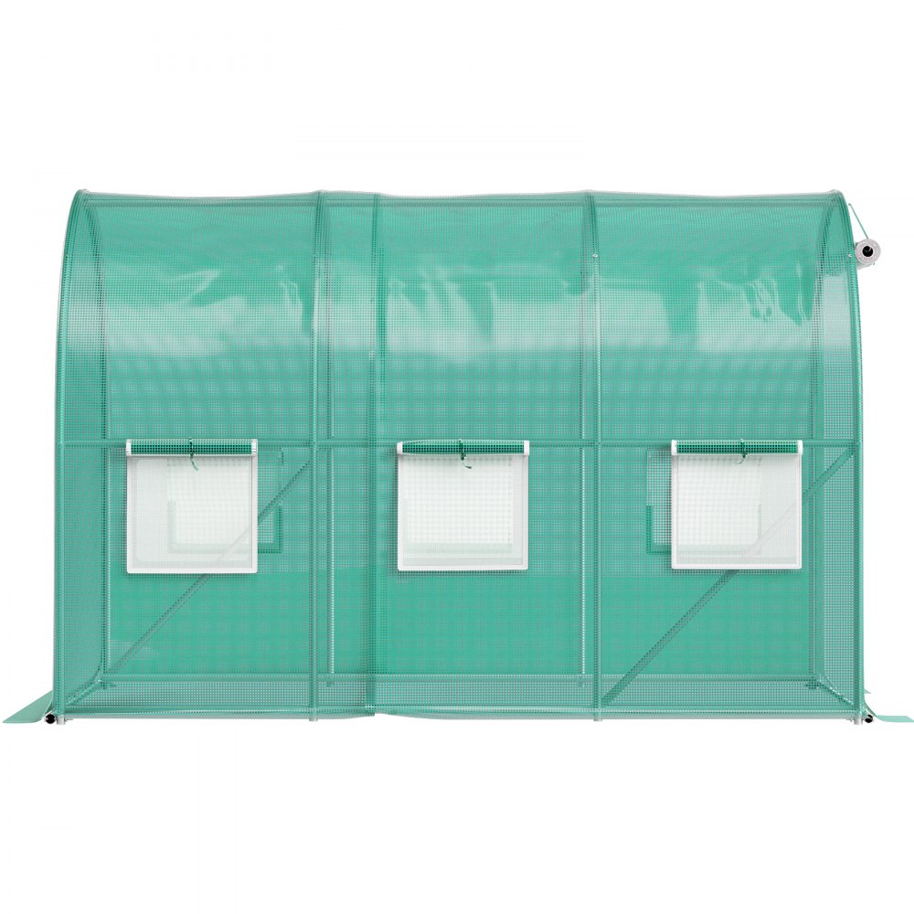 VEVOR Walk-in Tunnel Greenhouse, 9.8 x 6.6 x 6.6 ft Portable Plant Hot House w/ Galvanized Steel Hoops, 1 Top Beam, 2 Diagonal Poles, 2 Zippered Doors & 6 Roll-up Windows, Green