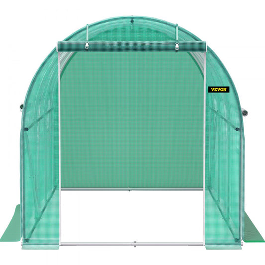 VEVOR Walk-in Tunnel Greenhouse, 12 x 7 x 7 ft Portable Plant Hot House w/ Galvanized Steel Hoops, 1 Top Beams, 2 Diagonal Poles, 2 Zippered Doors & 6 Roll-up Windows, Green
