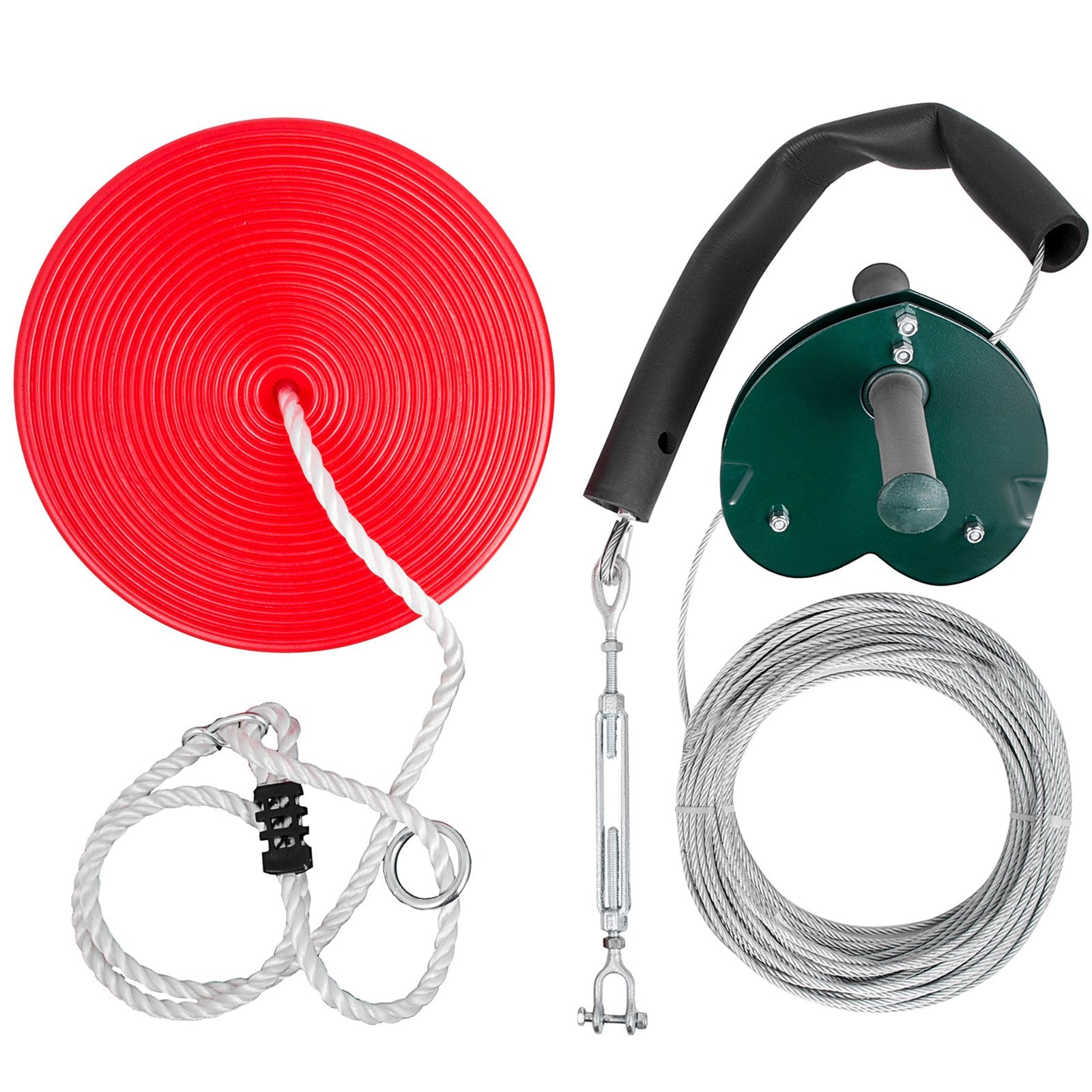 Title: 100ft Backyard Zip Line Kit with Adjustable Seat and Steel Cable - Easy Assembly, Safe and Fun for Kids and Adults Up to 250 lbs