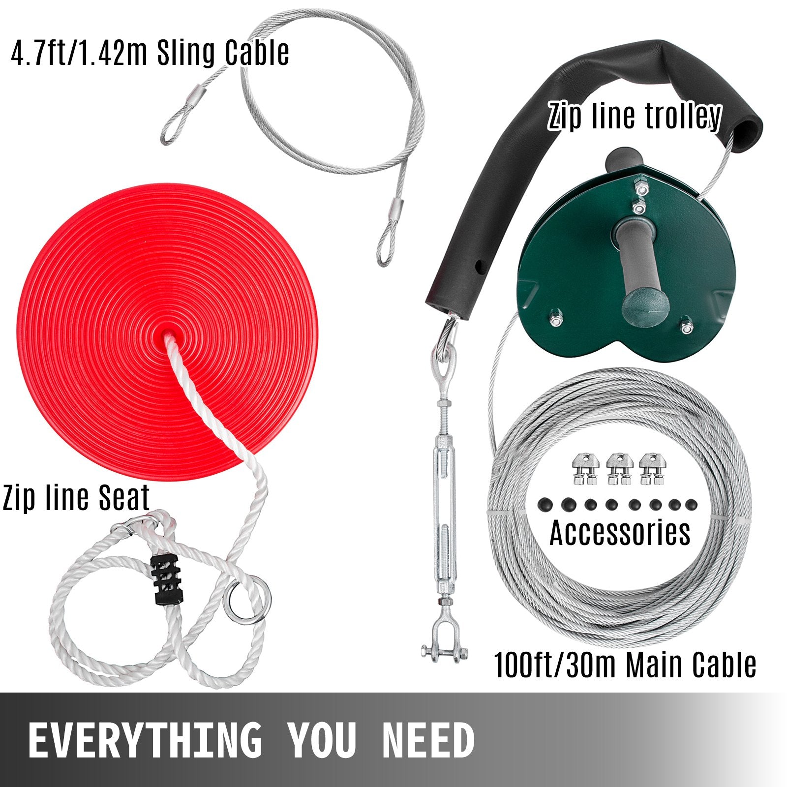 Title: 100ft Backyard Zip Line Kit with Adjustable Seat and Steel Cable - Easy Assembly, Safe and Fun for Kids and Adults Up to 250 lbs