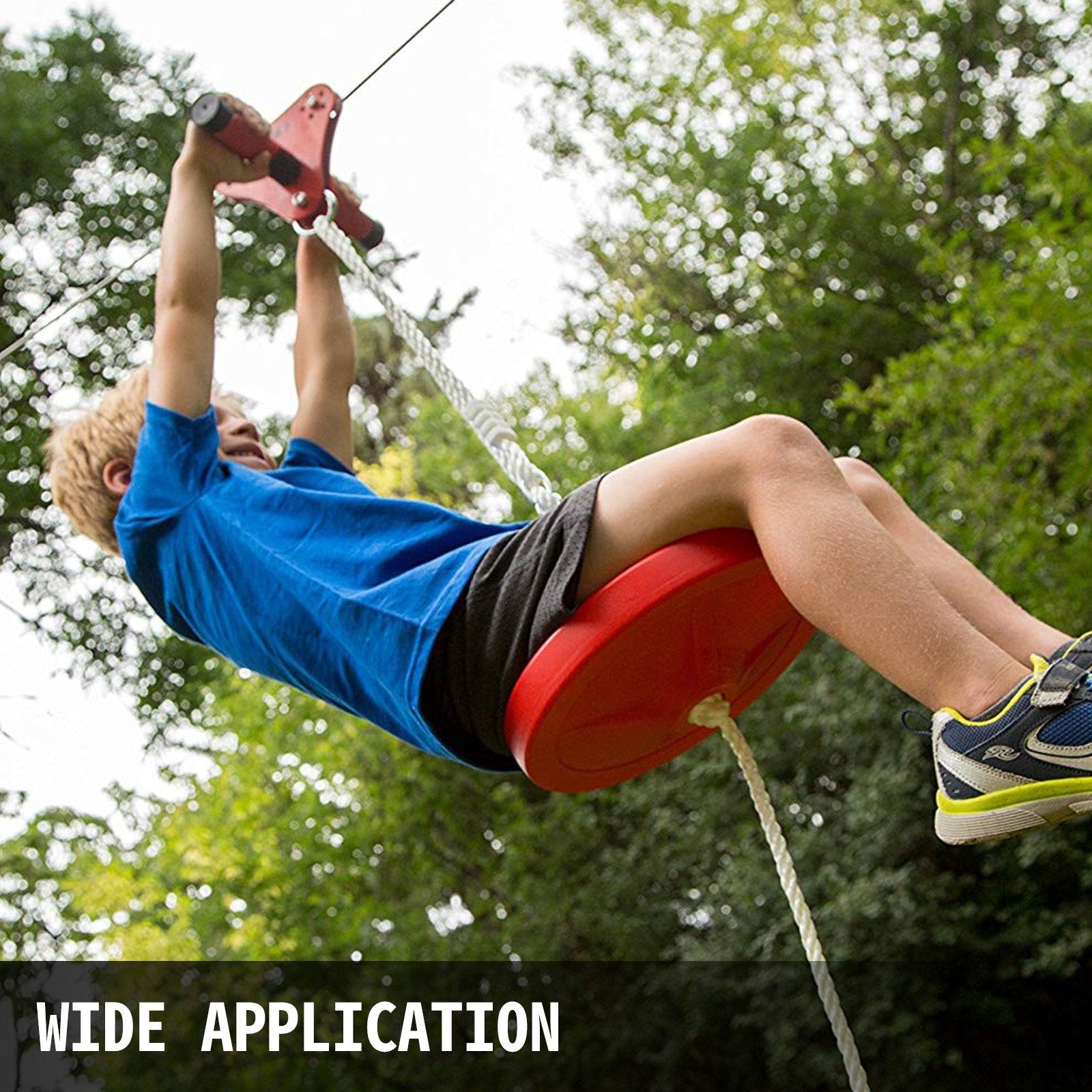 Title: 100ft Backyard Zip Line Kit with Adjustable Seat and Steel Cable - Easy Assembly, Safe and Fun for Kids and Adults Up to 250 lbs