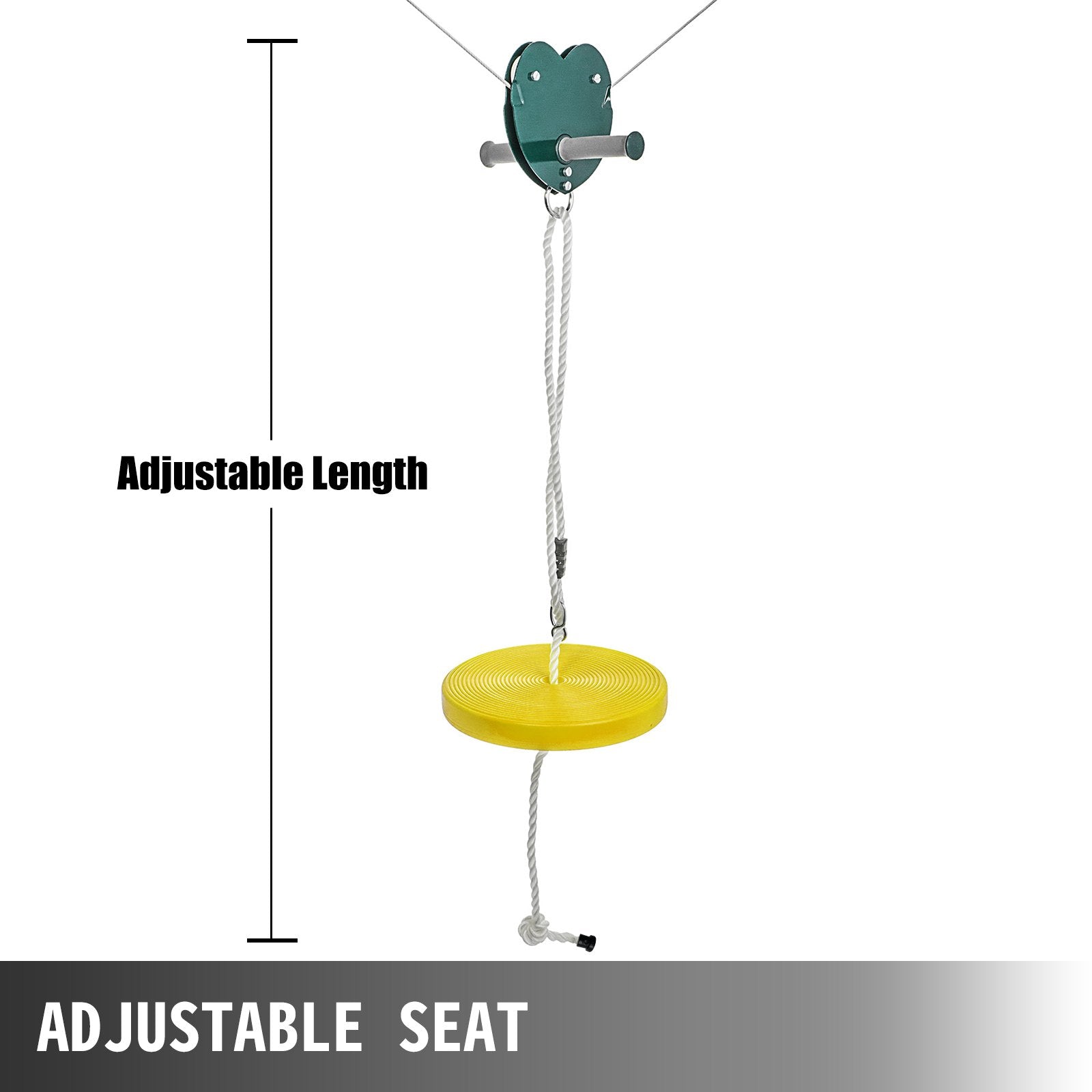 80ft Yellow Zip Line Kit with Heart-Shaped Trolley - Kids & Adults Backyard Entertainment, Easy Assembly, Adjustable Seat, 440 lb Capacity