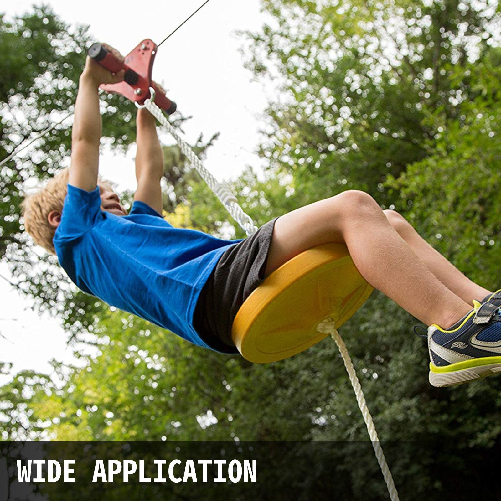 80ft Yellow Zip Line Kit with Heart-Shaped Trolley - Kids & Adults Backyard Entertainment, Easy Assembly, Adjustable Seat, 440 lb Capacity
