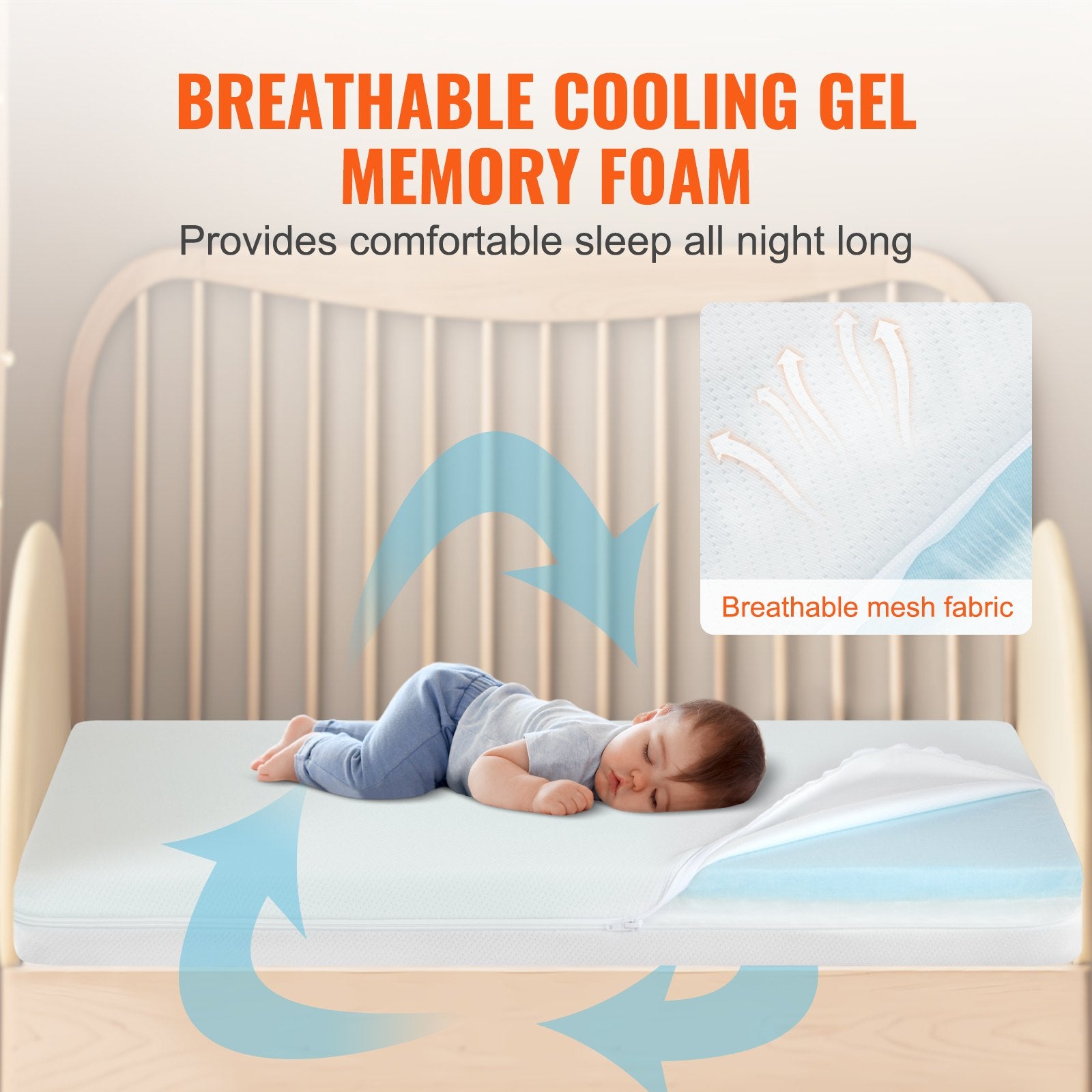 Breathable Crib Mattress with Memory Foam, Two-Sided Support for Infants & Toddlers, Includes 2 Waterproof Covers, 24x38x3.1 inches