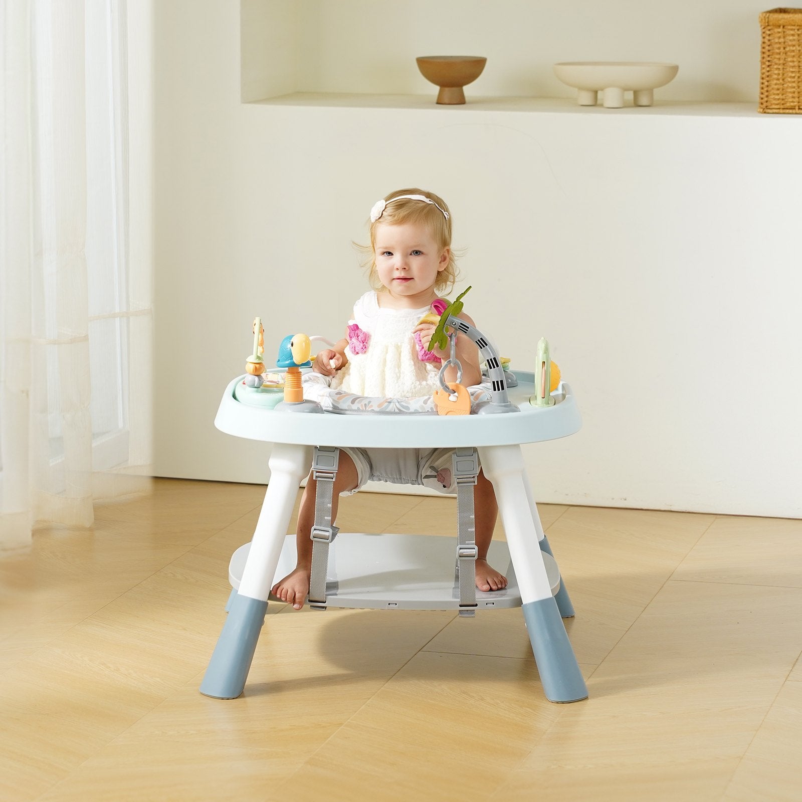 Multi-Functional Baby Activity Center with 360° Rotating Seat, Adjustable Height, Developmental Toys, Music & Jumper Bouncer for 6M+ Toddler Fun