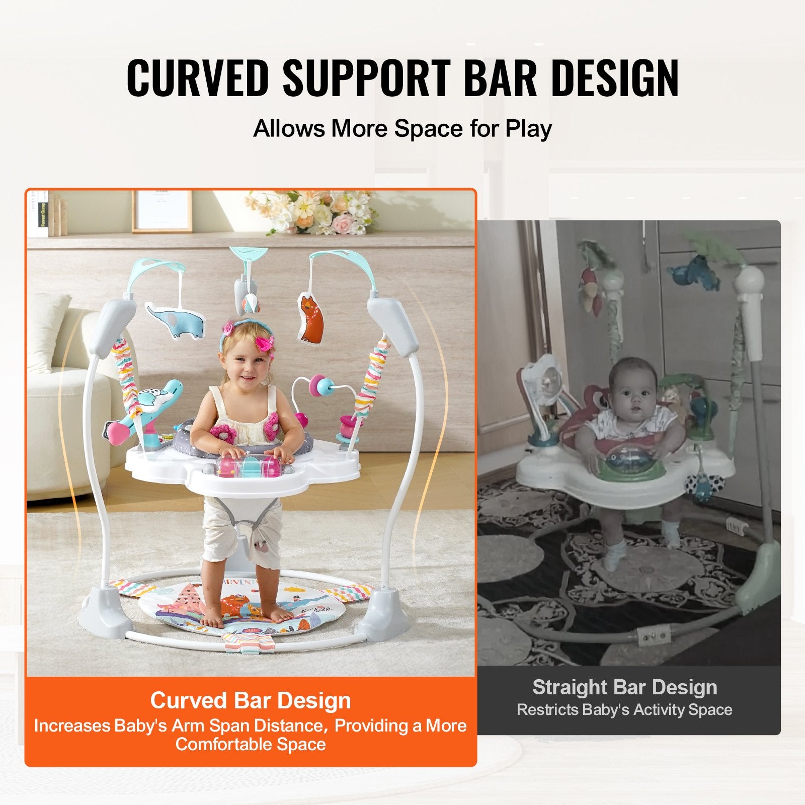 360° Rotating Baby Activity Bouncer with Adjustable Height, Musical Lights & Developmental Toys for 6 Months+, Space-Saving Jumperoo