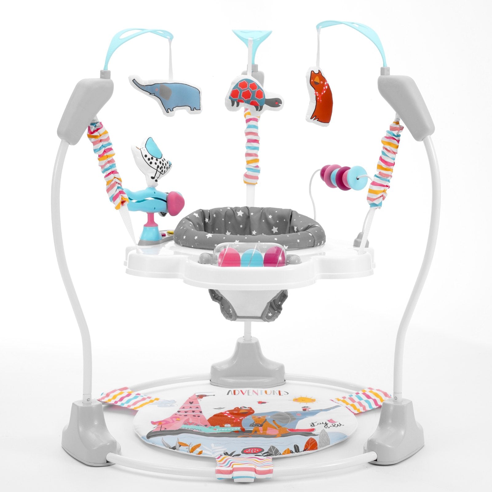 360° Rotating Baby Activity Bouncer with Adjustable Height, Musical Lights & Developmental Toys for 6 Months+, Space-Saving Jumperoo