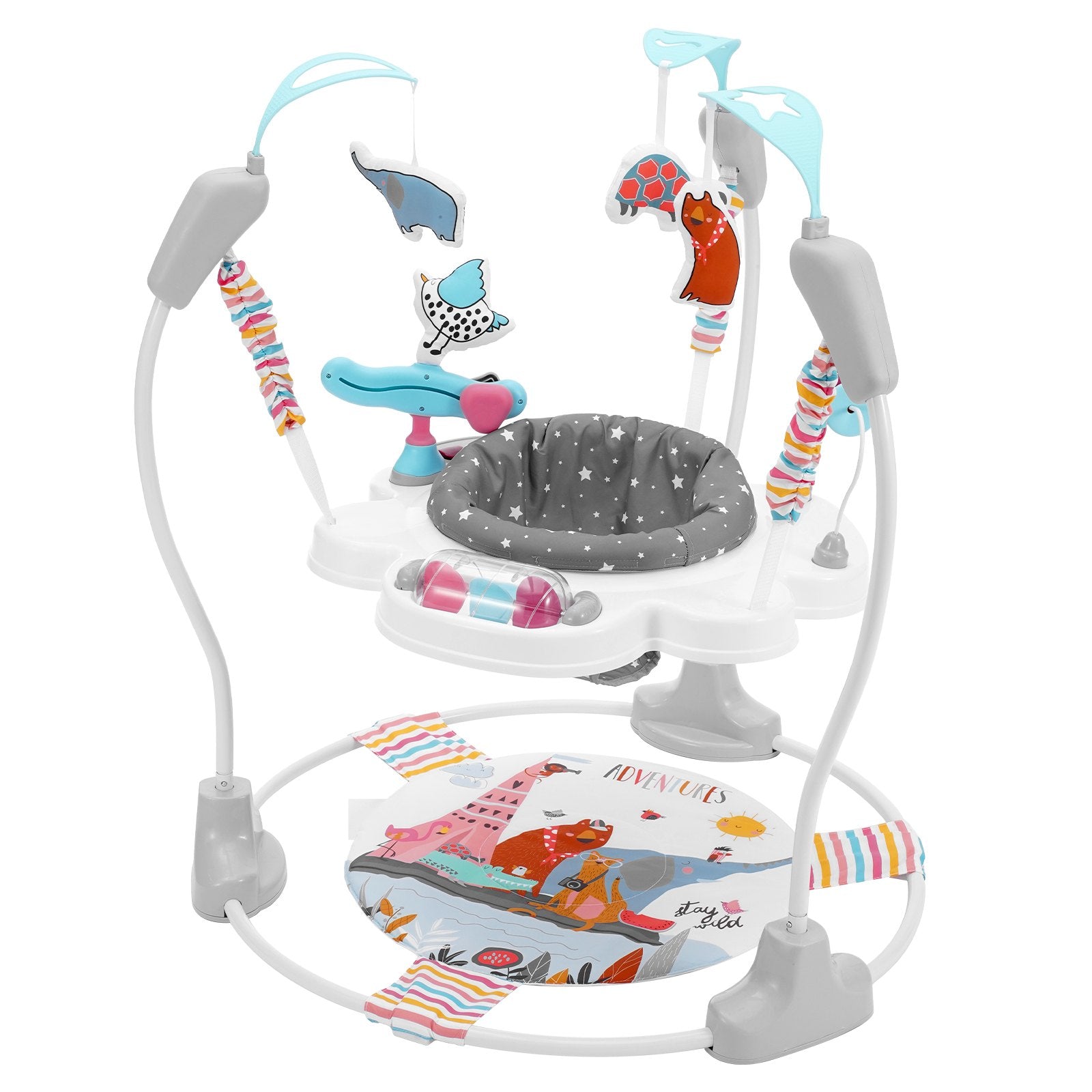 360° Rotating Baby Activity Bouncer with Adjustable Height, Musical Lights & Developmental Toys for 6 Months+, Space-Saving Jumperoo