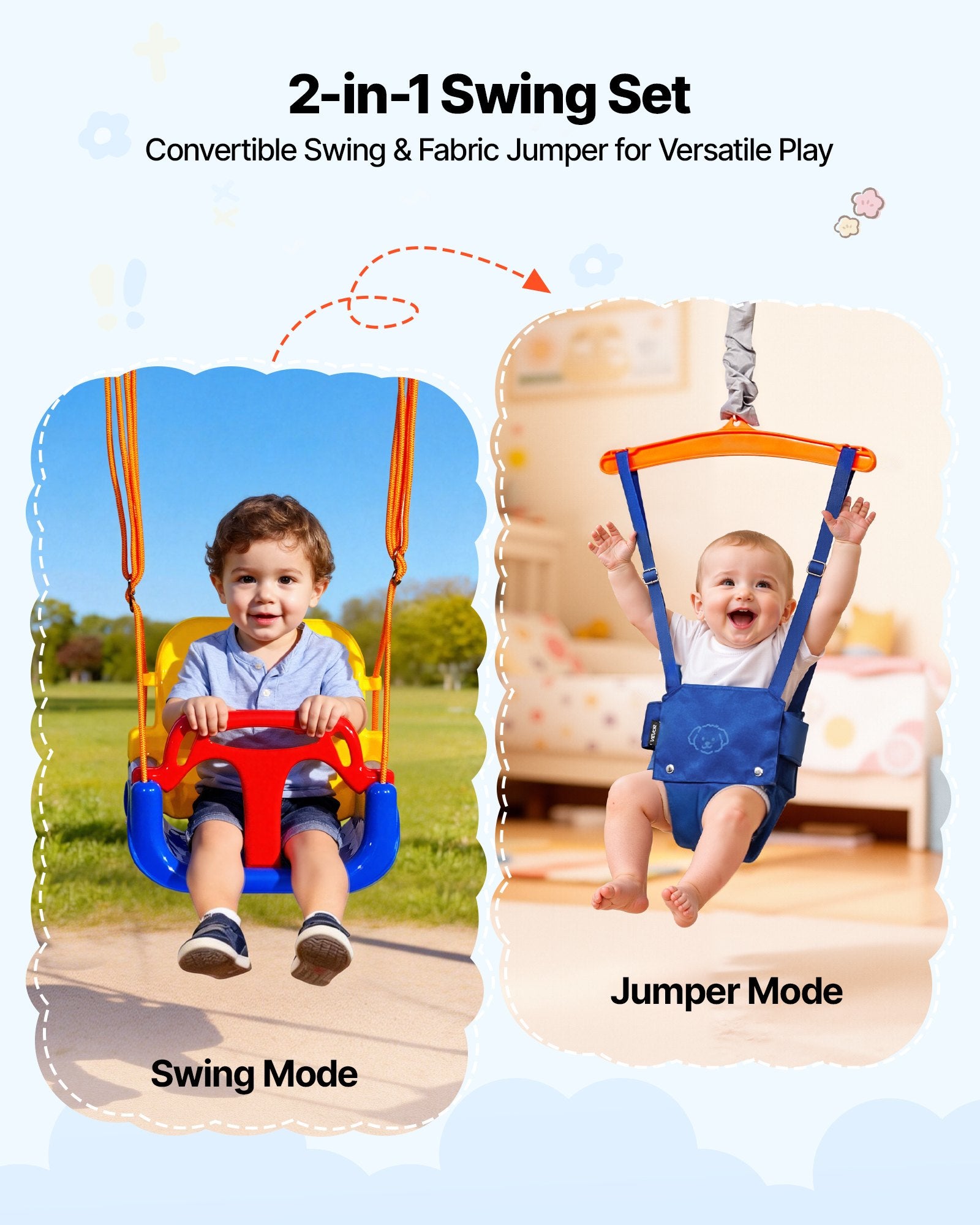 Dual Action Toddler Swing & Jumper Set with Foldable A-Frame Stand, Reinforced with Sandbags for Indoor/Outdoor Fun, Easy Install & Store