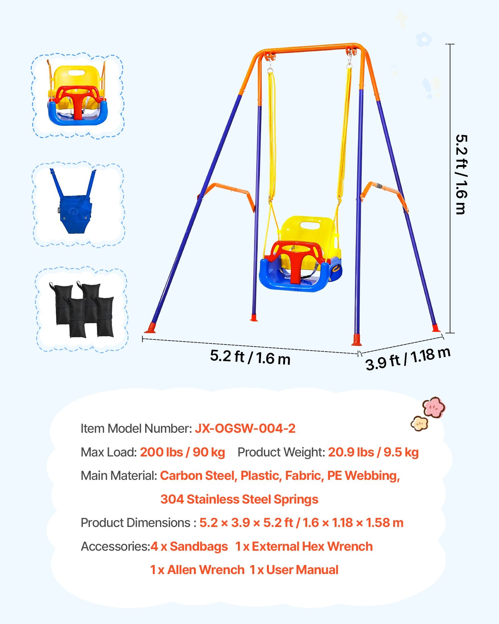 Dual Action Toddler Swing & Jumper Set with Foldable A-Frame Stand, Reinforced with Sandbags for Indoor/Outdoor Fun, Easy Install & Store
