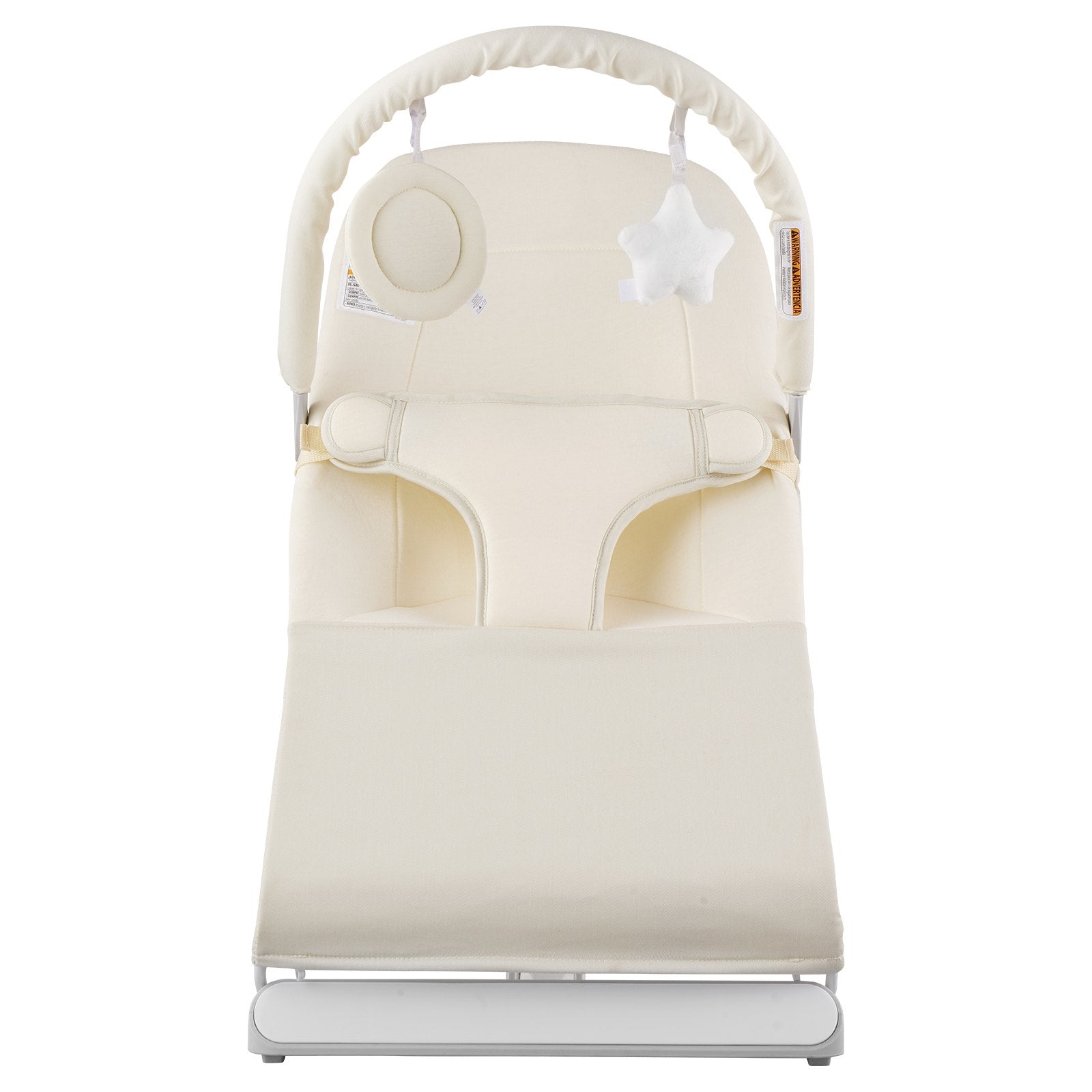 Folding Baby Bouncer Chair for 0-9 Months with 2 Reclining Angles, Rotatable Toy Bar, and Portable Carrying Bag - Indoor/Outdoor Beige Rocker