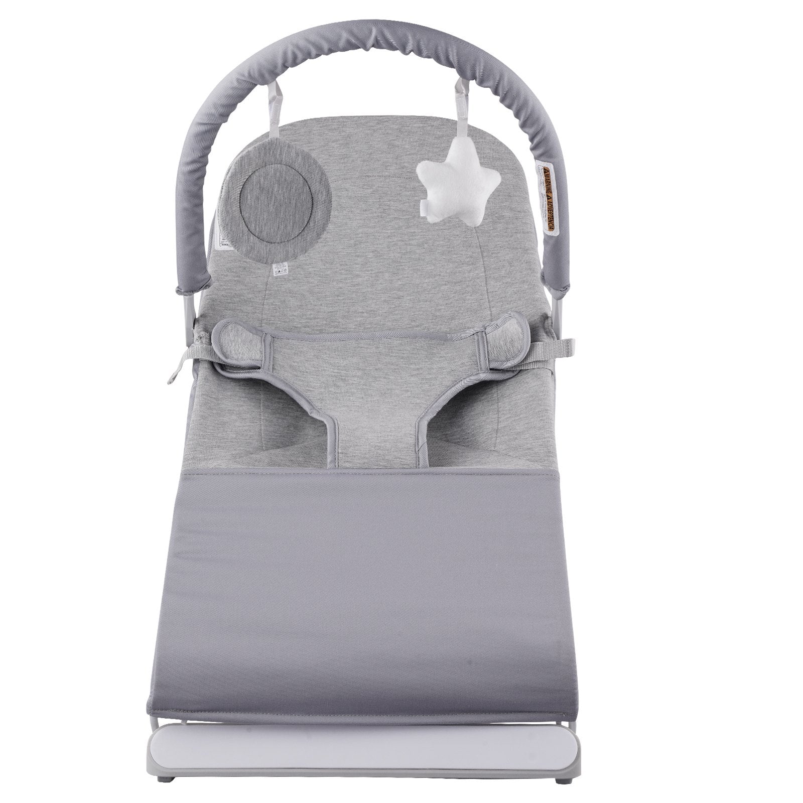 Portable Baby Bouncer Seat with Adjustable Recline, Rotatable Toy Bar, Travel Bag, and Safety Harness for Newborns, Indoor/Outdoor Use (0-9 Months, Light Gray)