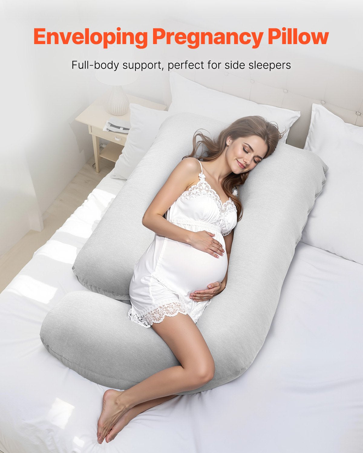 G-Shaped Maternity Pillow for Full-Body Comfort, Soft Jersey Cotton Cover, Removable & Washable, Ideal for Back, Belly, Hips, Legs Support