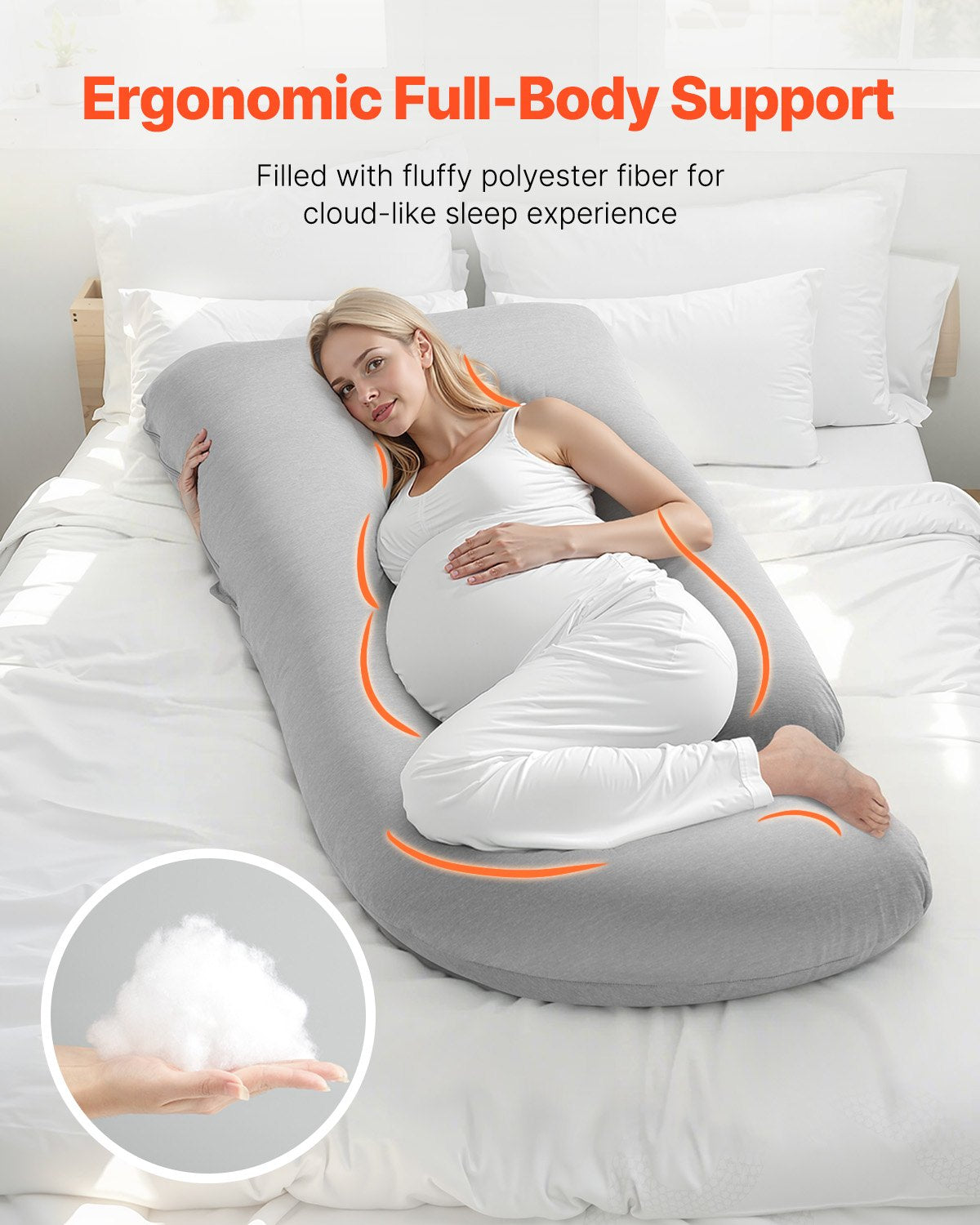 G-Shaped Maternity Pillow for Full-Body Comfort, Soft Jersey Cotton Cover, Removable & Washable, Ideal for Back, Belly, Hips, Legs Support