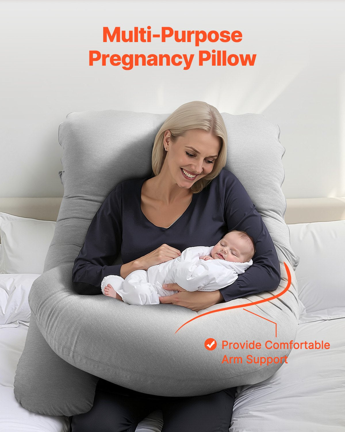 G-Shaped Maternity Pillow for Full-Body Comfort, Soft Jersey Cotton Cover, Removable & Washable, Ideal for Back, Belly, Hips, Legs Support