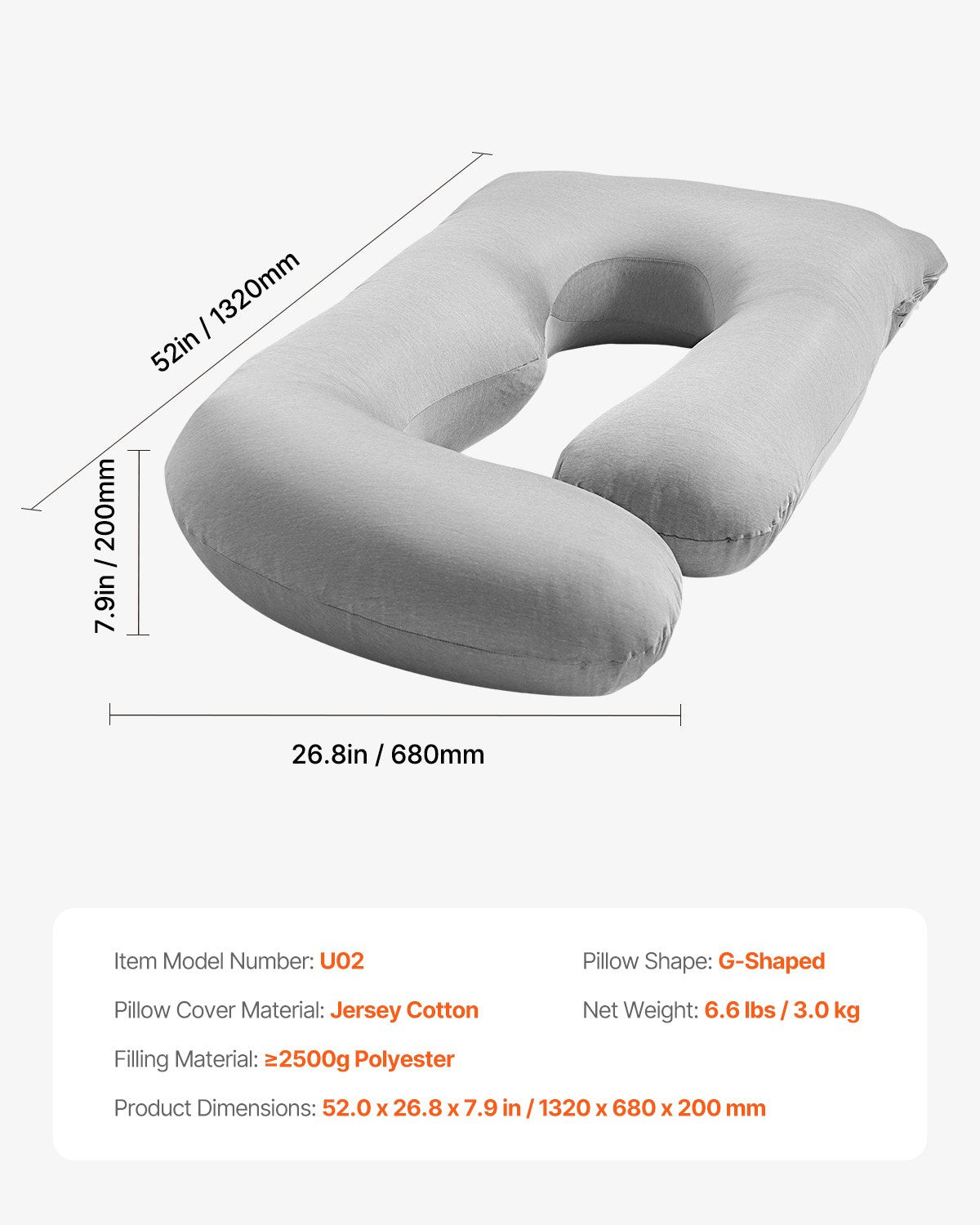 G-Shaped Maternity Pillow for Full-Body Comfort, Soft Jersey Cotton Cover, Removable & Washable, Ideal for Back, Belly, Hips, Legs Support
