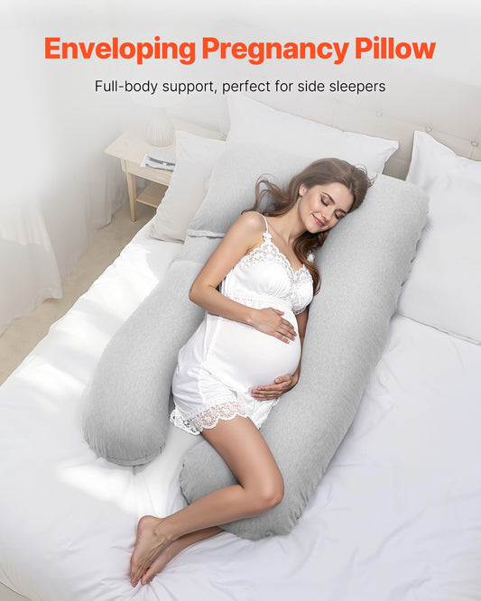 U-Shaped Maternity Pillow for Pregnant Women - Full Body Support with Soft, Breathable, Removable & Washable Jersey Cotton Cover for Back, Belly, Hip, and Leg Relief