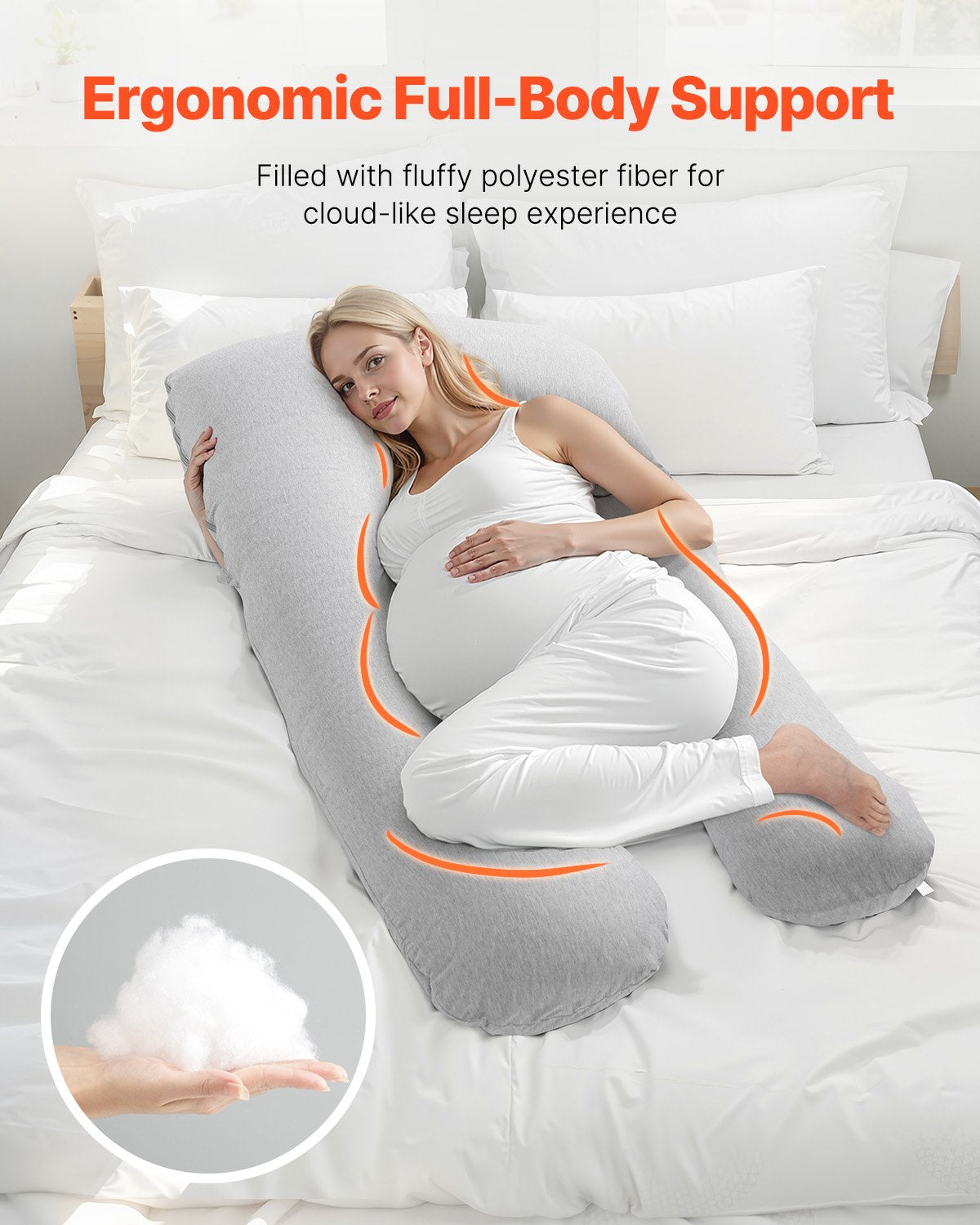 U-Shaped Maternity Pillow for Pregnant Women - Full Body Support with Soft, Breathable, Removable & Washable Jersey Cotton Cover for Back, Belly, Hip, and Leg Relief