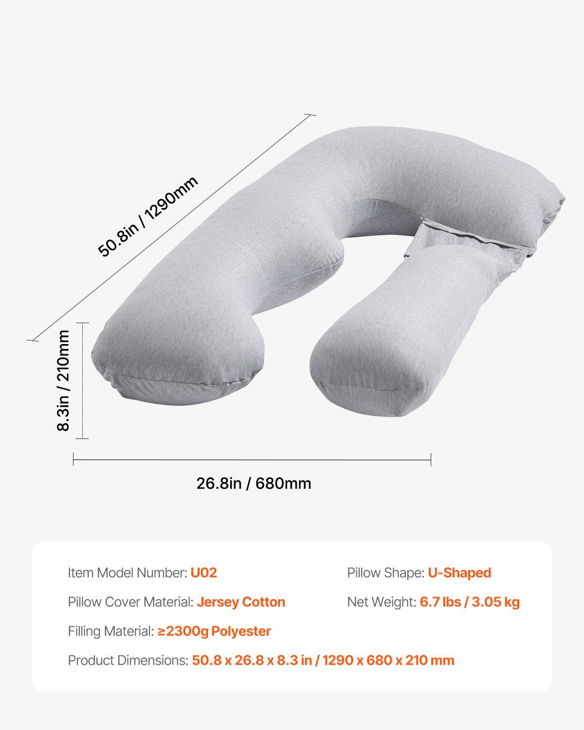 U-Shaped Maternity Pillow for Pregnant Women - Full Body Support with Soft, Breathable, Removable & Washable Jersey Cotton Cover for Back, Belly, Hip, and Leg Relief