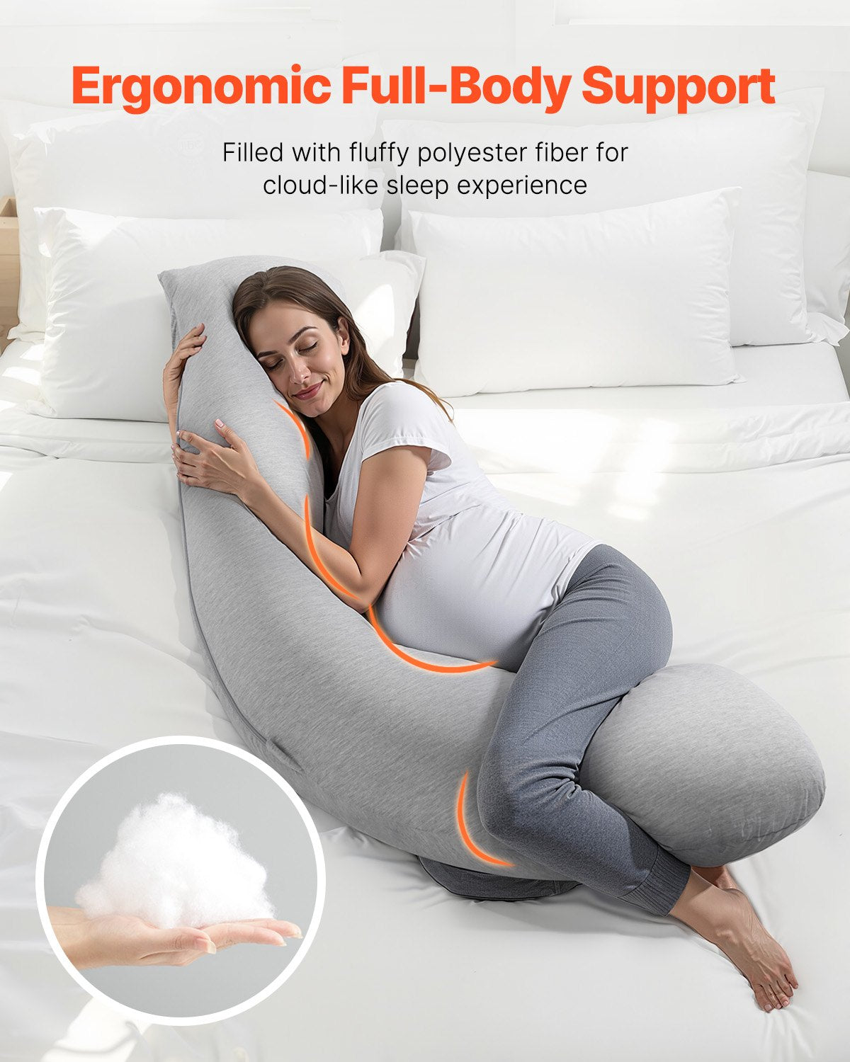L-Shaped Pregnancy Pillow for Ultimate Comfort - Soft, Breathable Maternity Body Support for Head, Neck, Belly, and Legs with Washable Jersey Cover, Light Gray