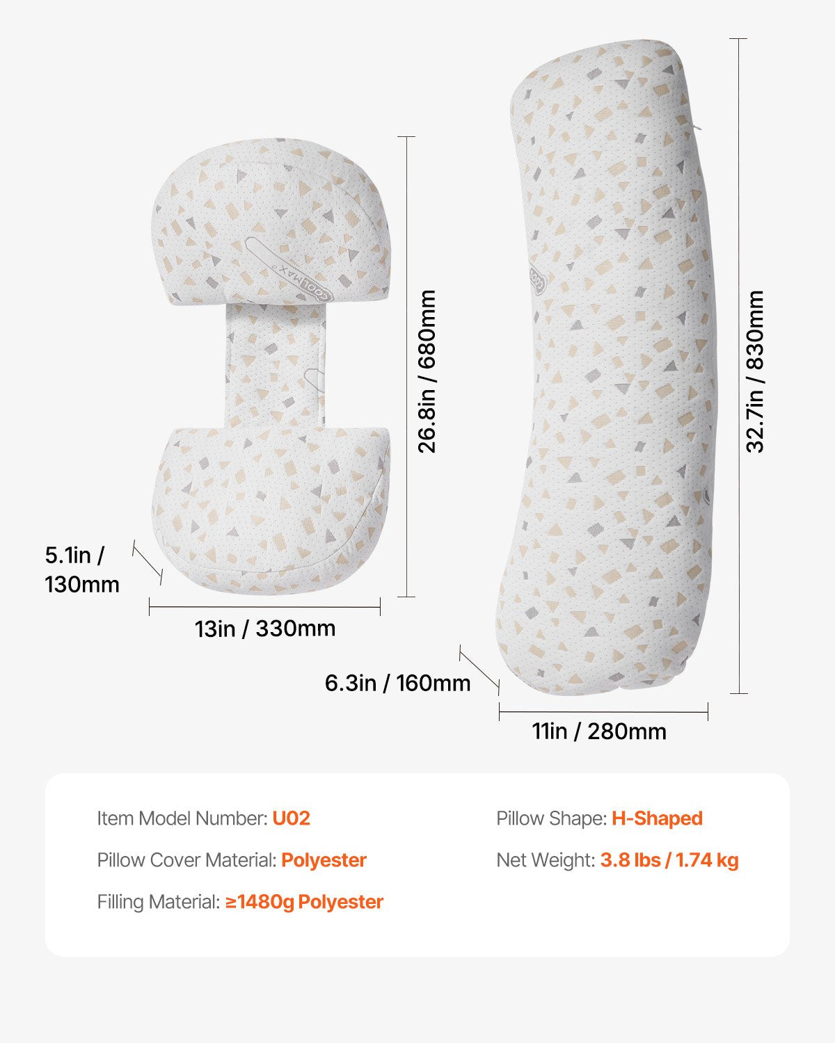 Adjustable H-Shaped Pregnancy Pillow for Expecting Moms - Soft, Lightweight, Portable, with Washable Cover for Back, Belly, and Hip Support