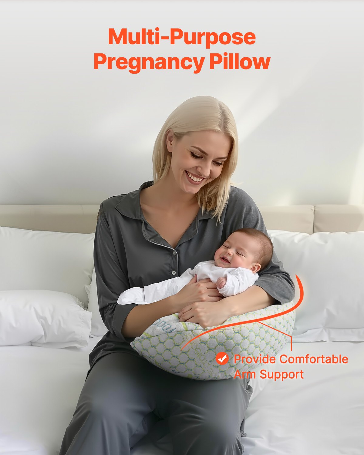 W-Shaped Pregnancy Wedge Pillow for Ultimate Comfort - Soft, Breathable Support for Back, Belly, Hips | Removable Washable Cover, Lightweight Design