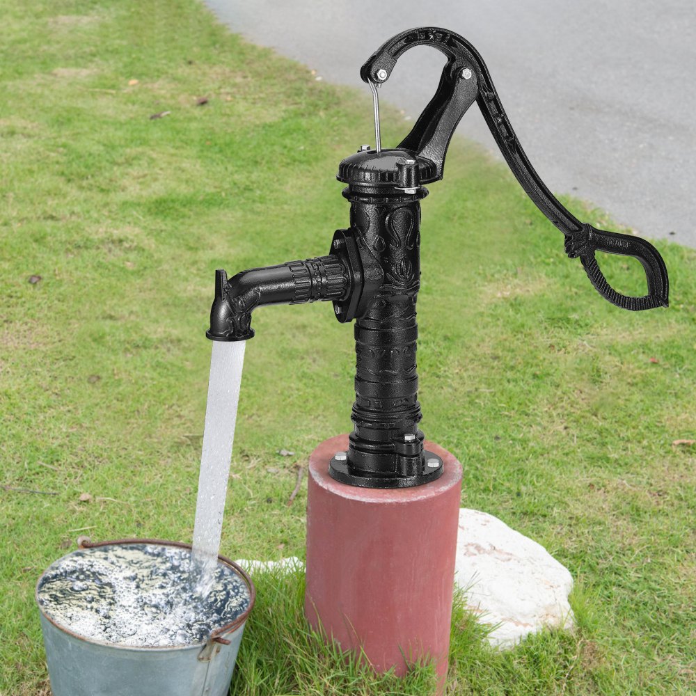 VEVOR Antique Well Hand Pitcher Pump, 22 ft Maximum Lift, Cast Iron Manual Hand Water Pump with Ergonomic Handle G1-5/8" Easy Installation, Old Fashioned for Outdoor Home Yard Garden Pond Farm, Black