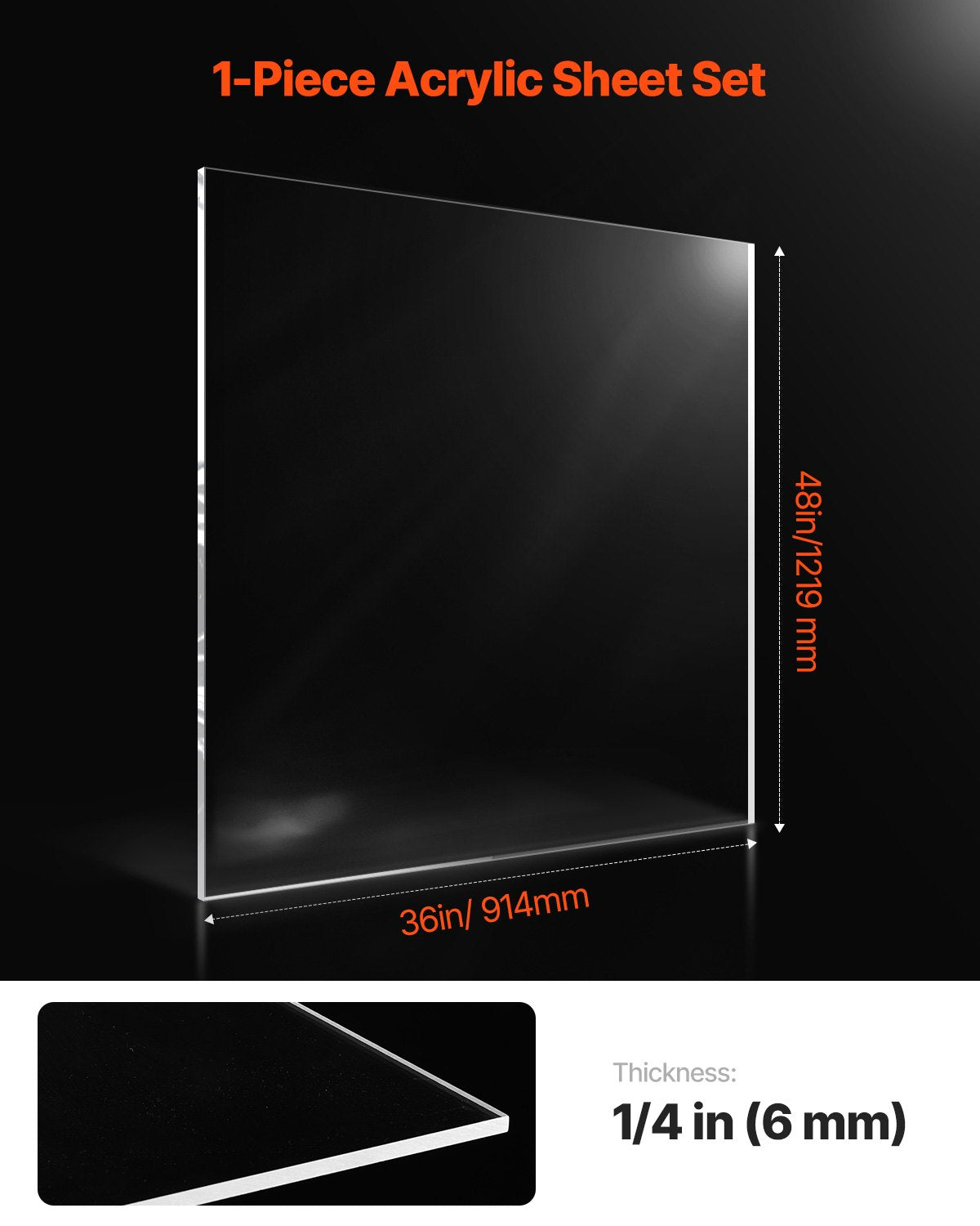 Clear Plexiglass Acrylic Sheet 36x48 Inch, 1/4 Inch Thick - Ideal for Crafting, DIY Display, Picture Frame Glass Replacement, Easy to Cut