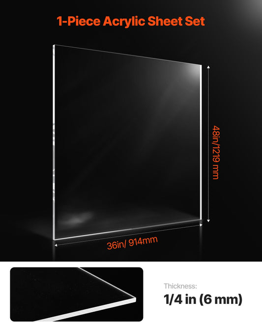 Clear Plexiglass Acrylic Sheet 36x48 Inch, 1/4 Inch Thick - Ideal for Crafting, DIY Display, Picture Frame Glass Replacement, Easy to Cut