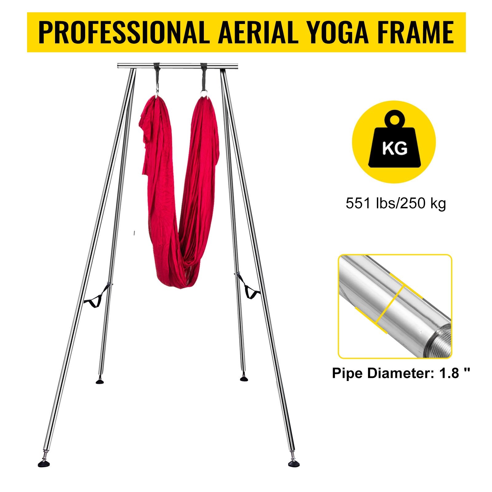 Aerial Yoga Swing Set with 551lbs Frame - Wine Red Inversion Sling, 20FT Hammock, Safety Belts - Indoor/Outdoor Yoga Stand