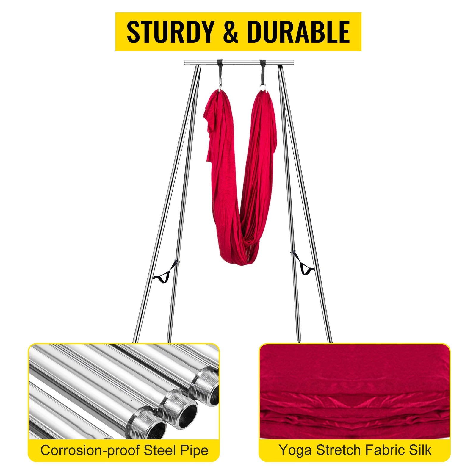 Aerial Yoga Swing Set with 551lbs Frame - Wine Red Inversion Sling, 20FT Hammock, Safety Belts - Indoor/Outdoor Yoga Stand