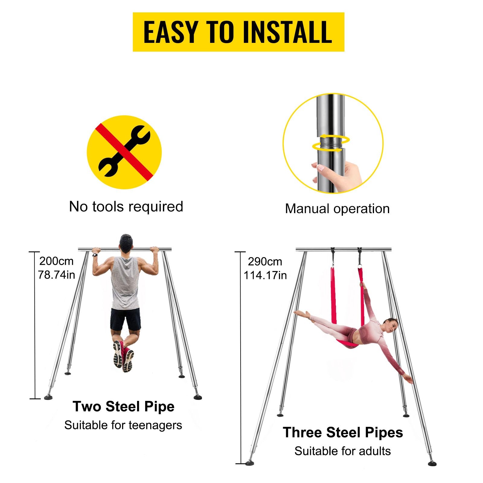Aerial Yoga Swing Set with 551lbs Frame - Wine Red Inversion Sling, 20FT Hammock, Safety Belts - Indoor/Outdoor Yoga Stand
