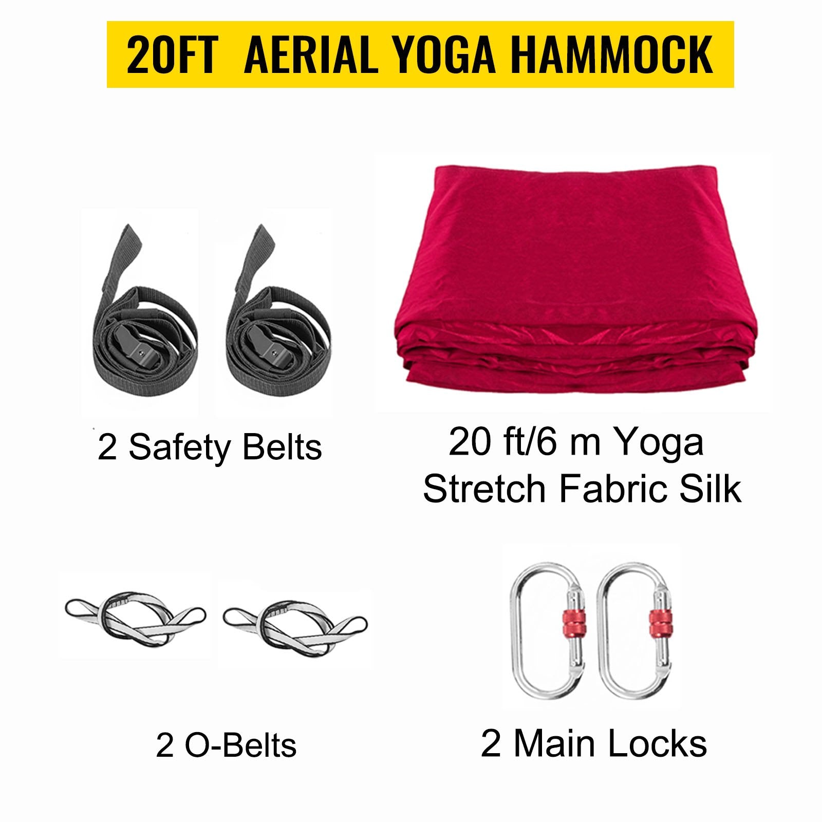Aerial Yoga Swing Set with 551lbs Frame - Wine Red Inversion Sling, 20FT Hammock, Safety Belts - Indoor/Outdoor Yoga Stand