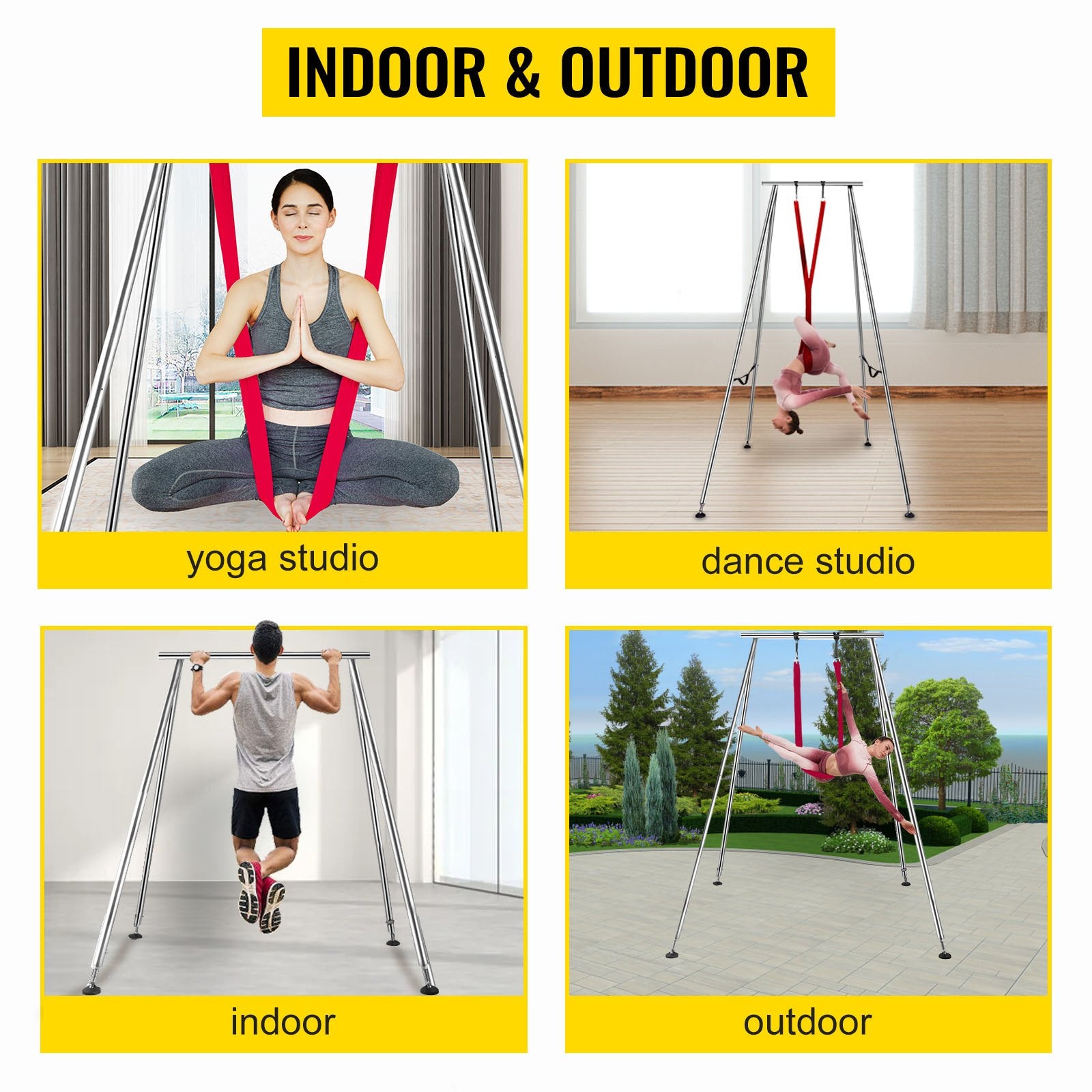 Aerial Yoga Swing Set with 551lbs Frame - Wine Red Inversion Sling, 20FT Hammock, Safety Belts - Indoor/Outdoor Yoga Stand