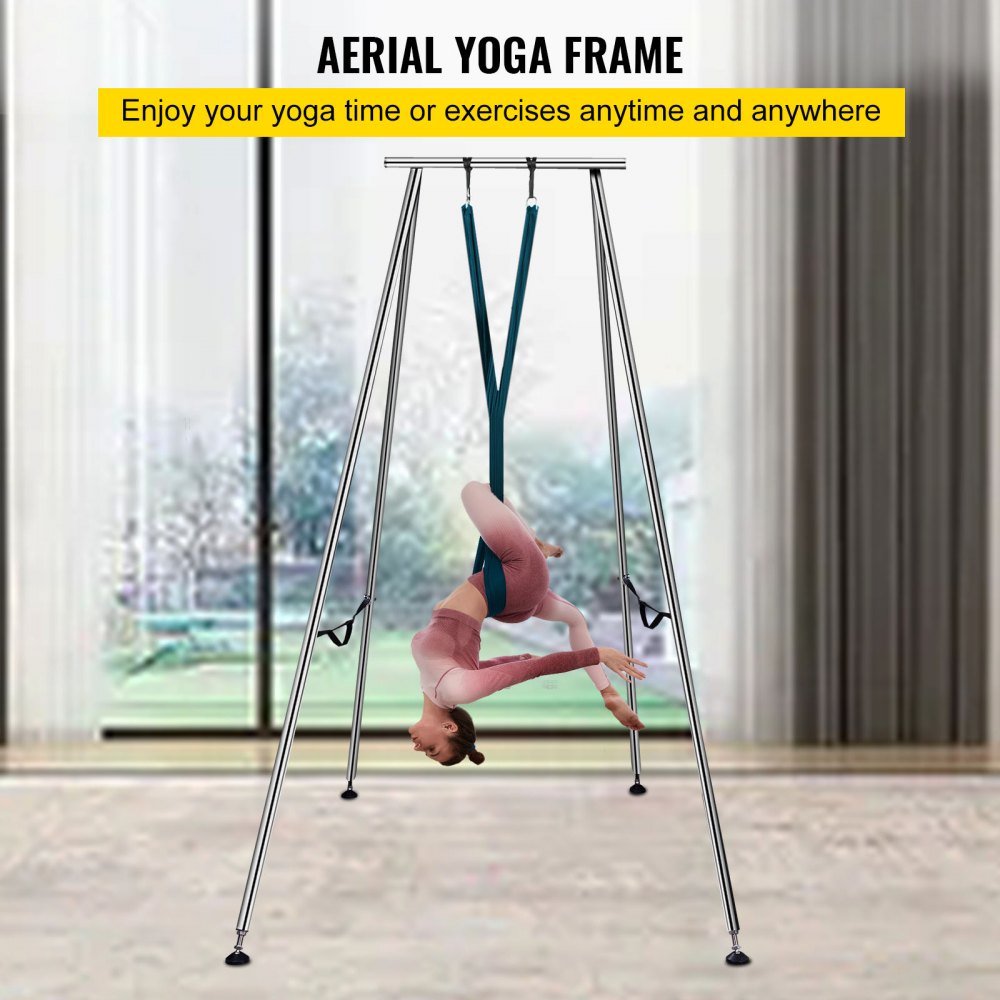 VEVOR Yoga Sling Inversion, 9.6 FT Height Inversion Yoga Swing Stand,Max Capacity 551lbs/250kg Aerial Yoga Frame with 236in/6m Yoga Swing Inversion Sling Body Bundle Safety Belts (Green, 19.6ft)