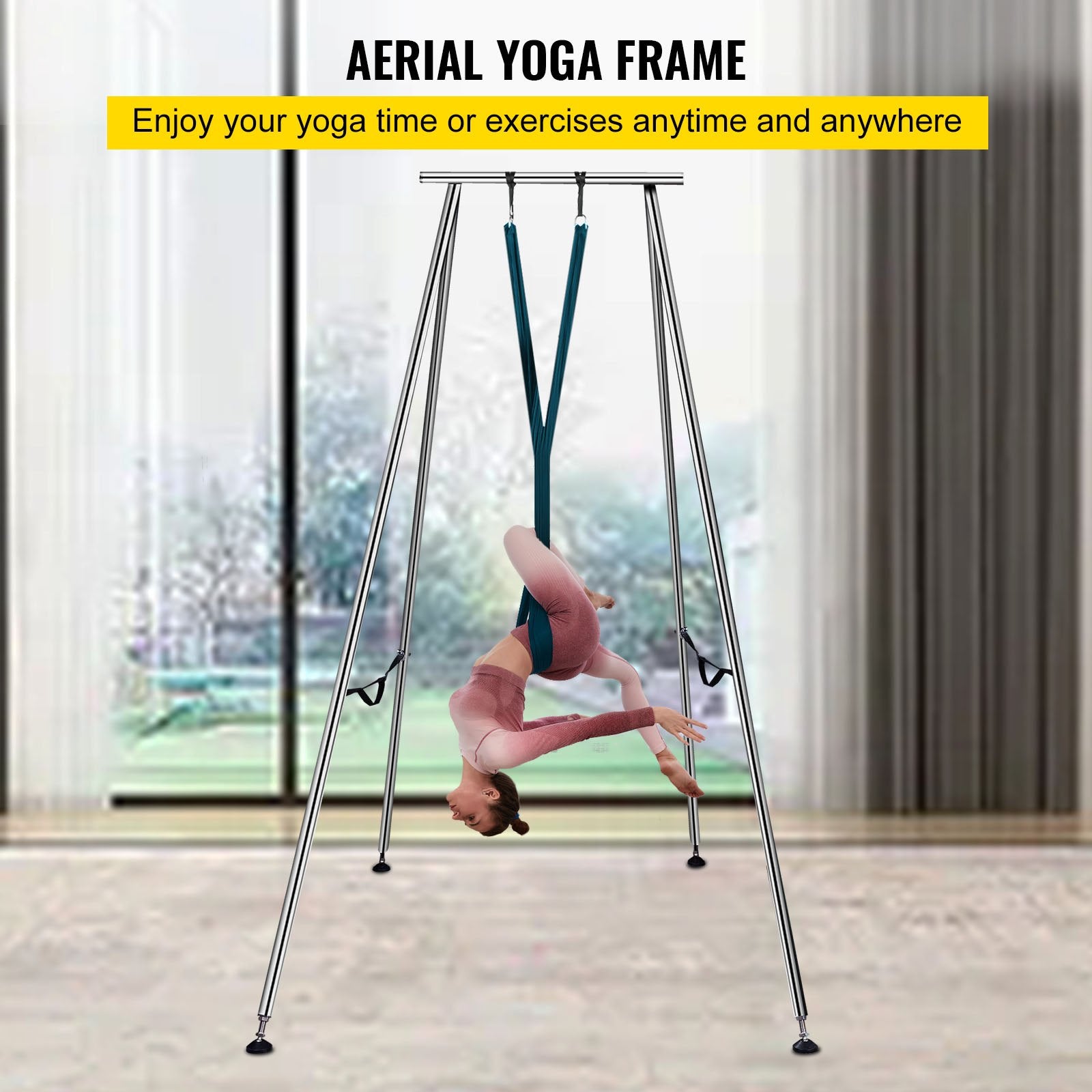 Elevate Your Practice with a 9.6 FT Aerial Yoga Swing Stand - Strong 551lbs Capacity, 20FT Hammock, Inversion Sling, Indoor/Outdoor Safety Frame
