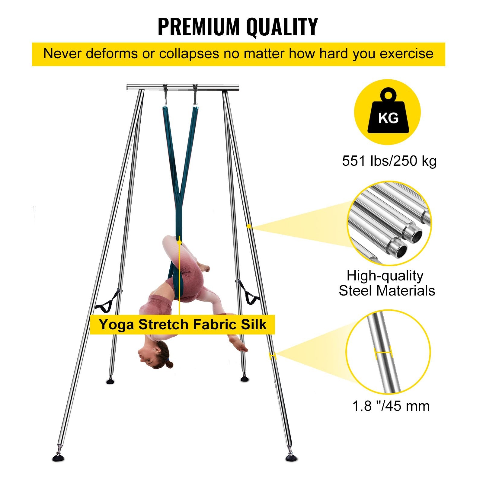 Elevate Your Practice with a 9.6 FT Aerial Yoga Swing Stand - Strong 551lbs Capacity, 20FT Hammock, Inversion Sling, Indoor/Outdoor Safety Frame
