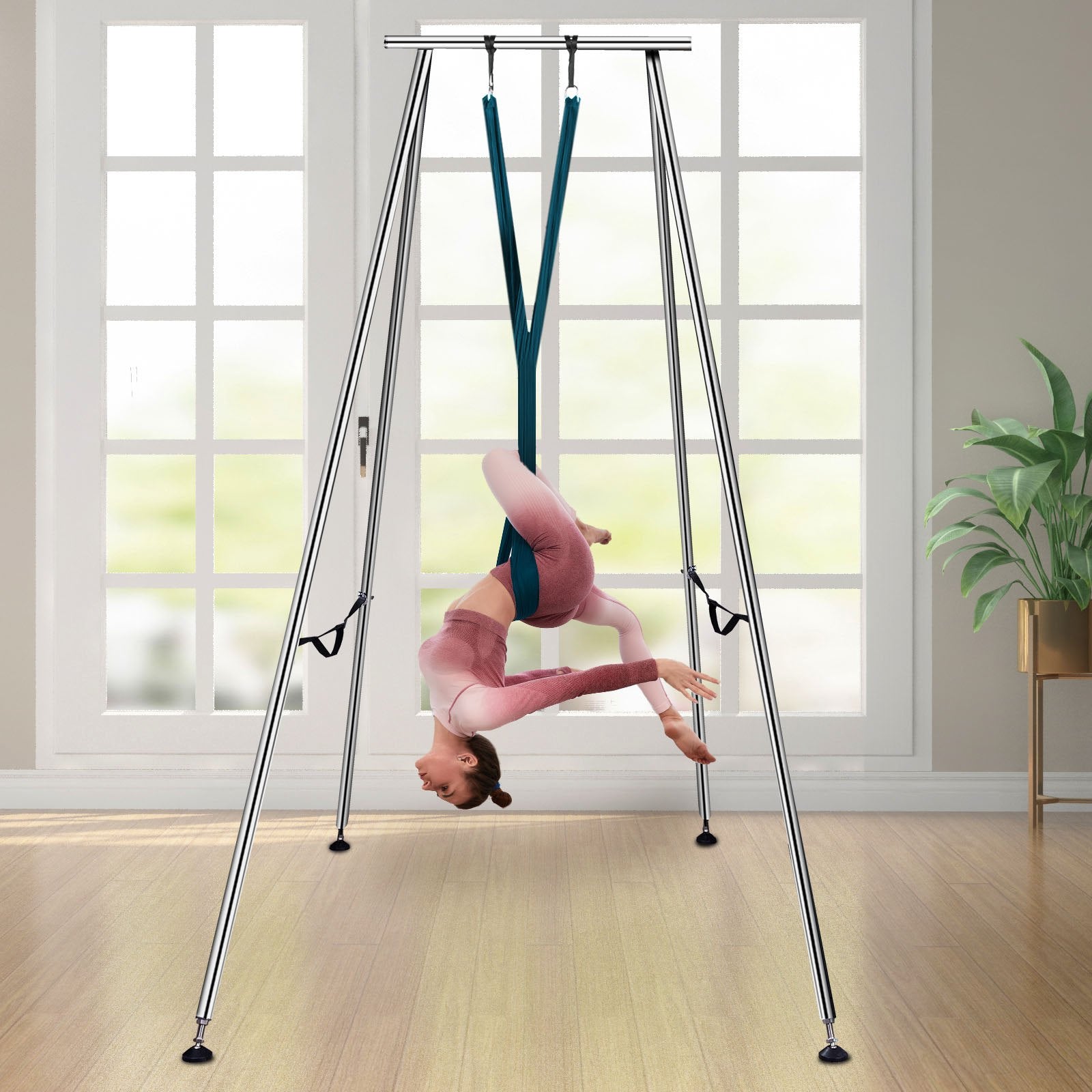 Elevate Your Practice with a 9.6 FT Aerial Yoga Swing Stand - Strong 551lbs Capacity, 20FT Hammock, Inversion Sling, Indoor/Outdoor Safety Frame