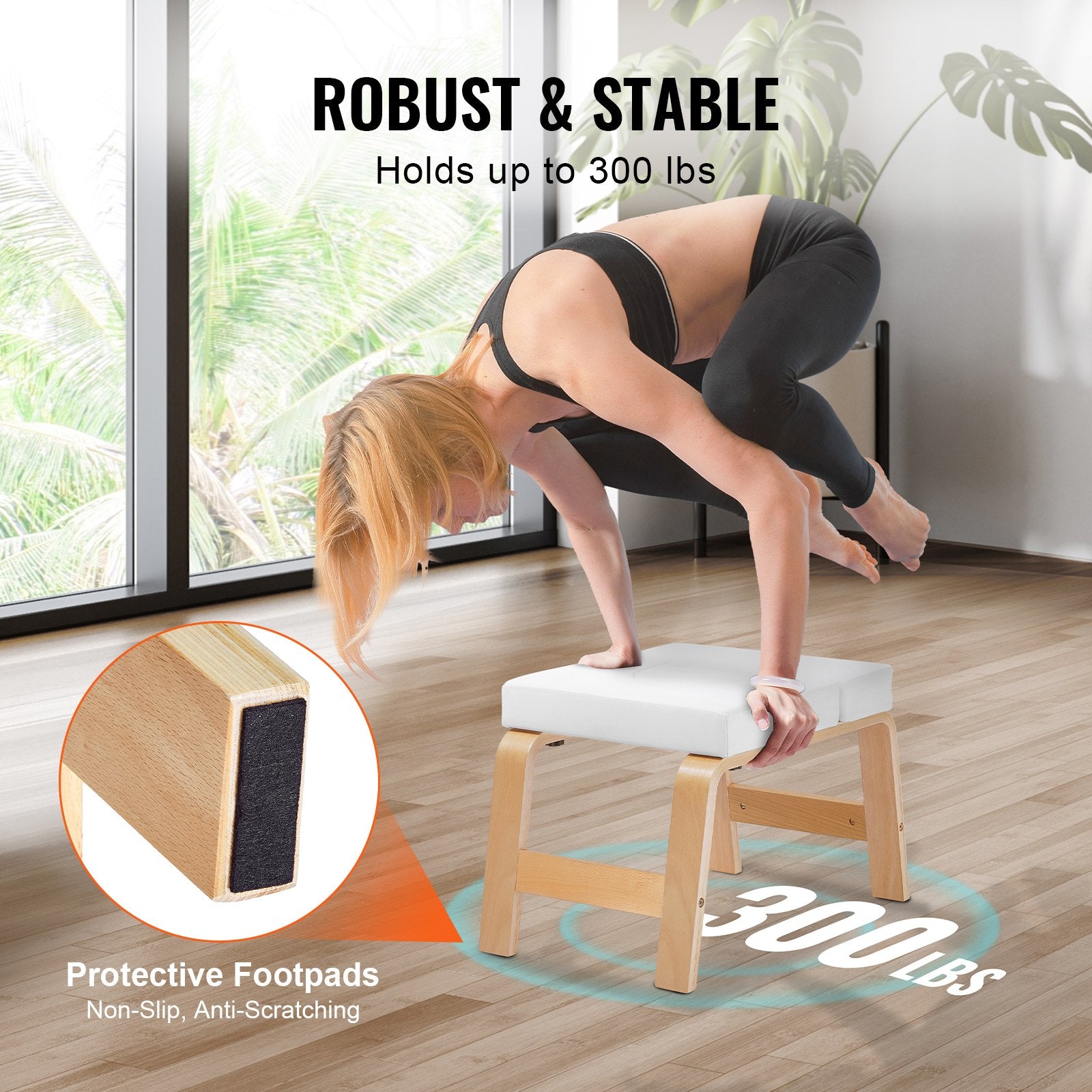 Enhanced Yoga Headstand Bench with 300 lbs Capacity – Family Gym Inversion Chair, Wood Frame & PU Pad for Strength, Balance, and Fatigue Relief