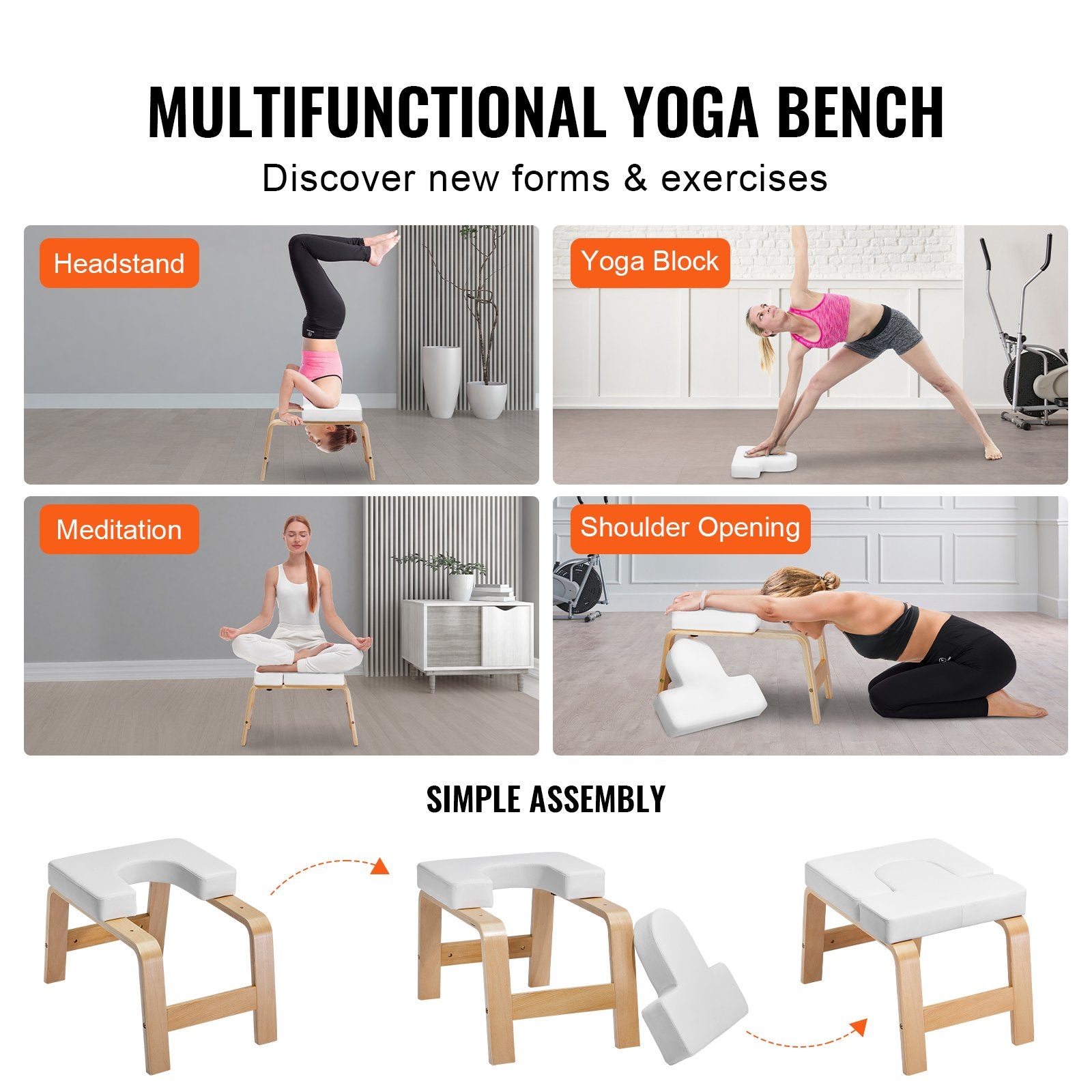 Enhanced Yoga Headstand Bench with 300 lbs Capacity – Family Gym Inversion Chair, Wood Frame & PU Pad for Strength, Balance, and Fatigue Relief