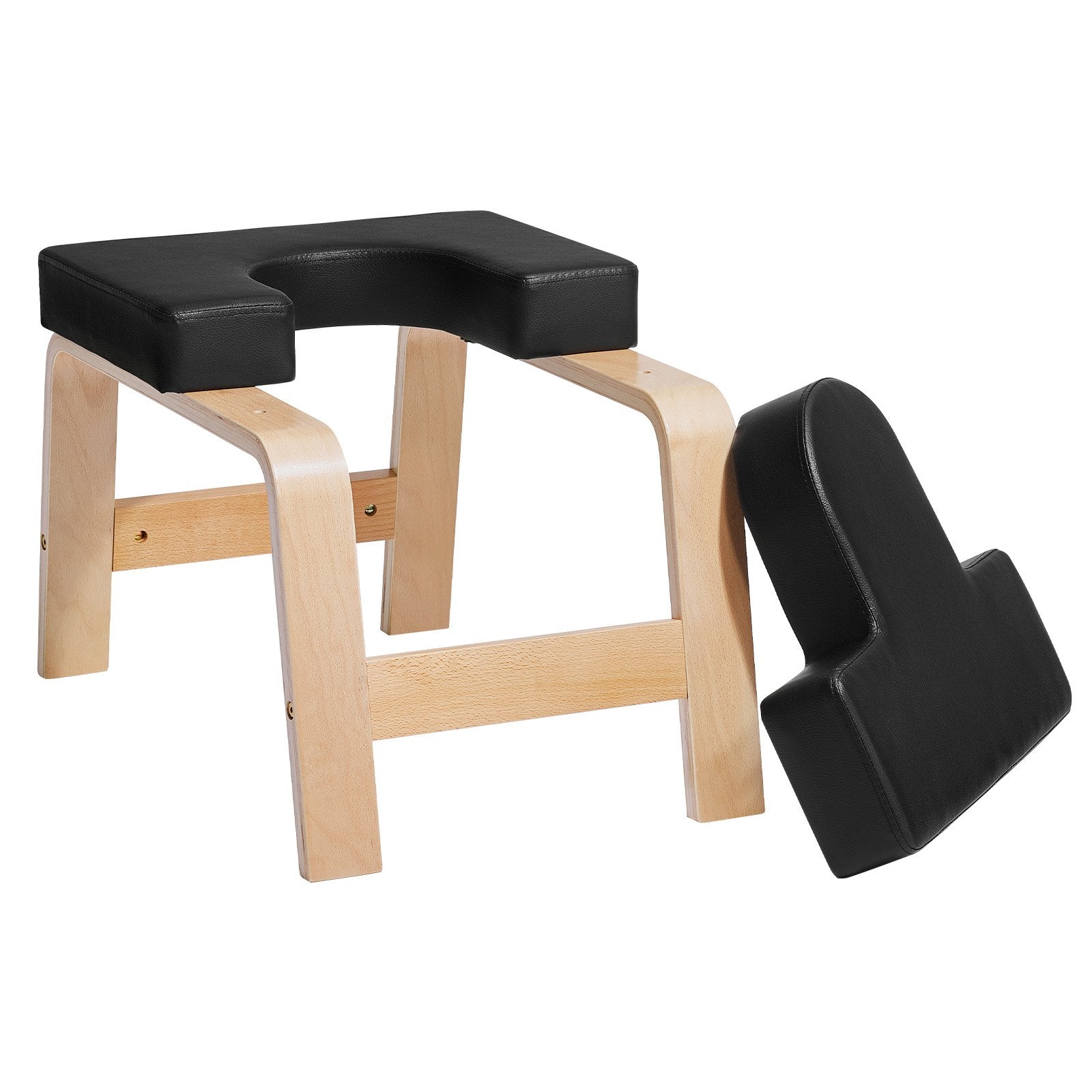 Yoga Headstand Bench with Enhanced 2.55" Thickness, 300 lbs Capacity, Wooden Frame, PU Pad for Strength, Balance, Fatigue Relief, Black