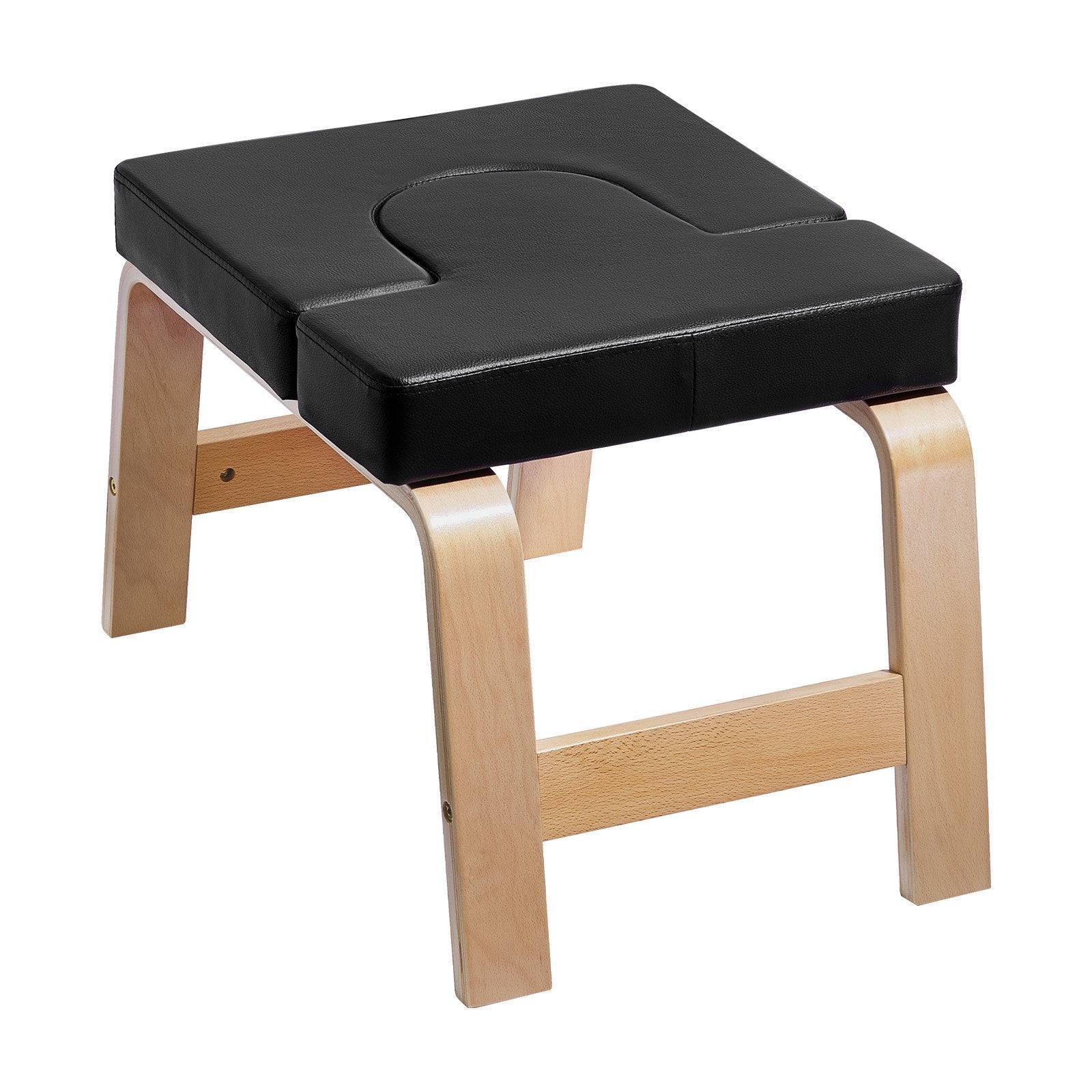Yoga Headstand Bench with Enhanced 2.55" Thickness, 300 lbs Capacity, Wooden Frame, PU Pad for Strength, Balance, Fatigue Relief, Black
