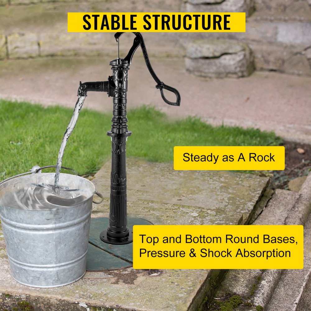 Vintage Cast Iron Hand Water Pump Stand for Garden and Outdoor Use with Pre-set Installation Holes