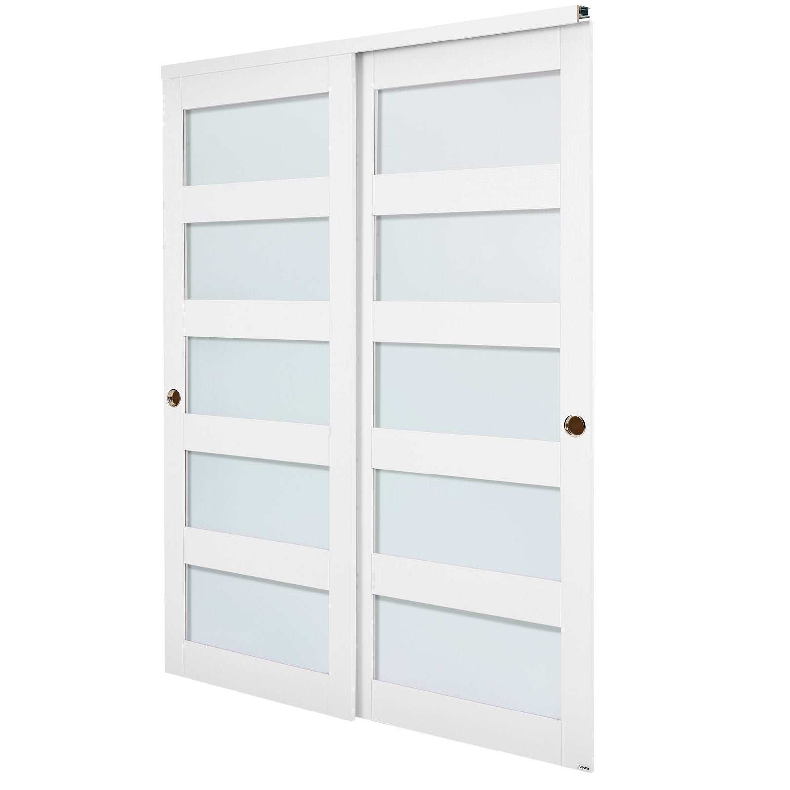 60" x 80" Frosted Glass Bypass Sliding Closet Doors with Hardware Kit, Water-Proof PVC, Solid Wood, Quiet Glide, Ideal for Bedrooms