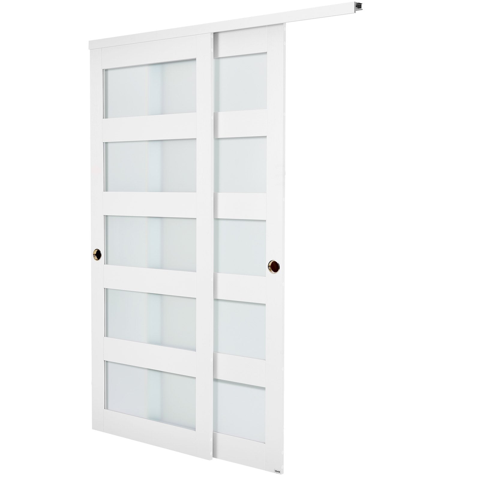 60" x 80" Frosted Glass Bypass Sliding Closet Doors with Hardware Kit, Water-Proof PVC, Solid Wood, Quiet Glide, Ideal for Bedrooms