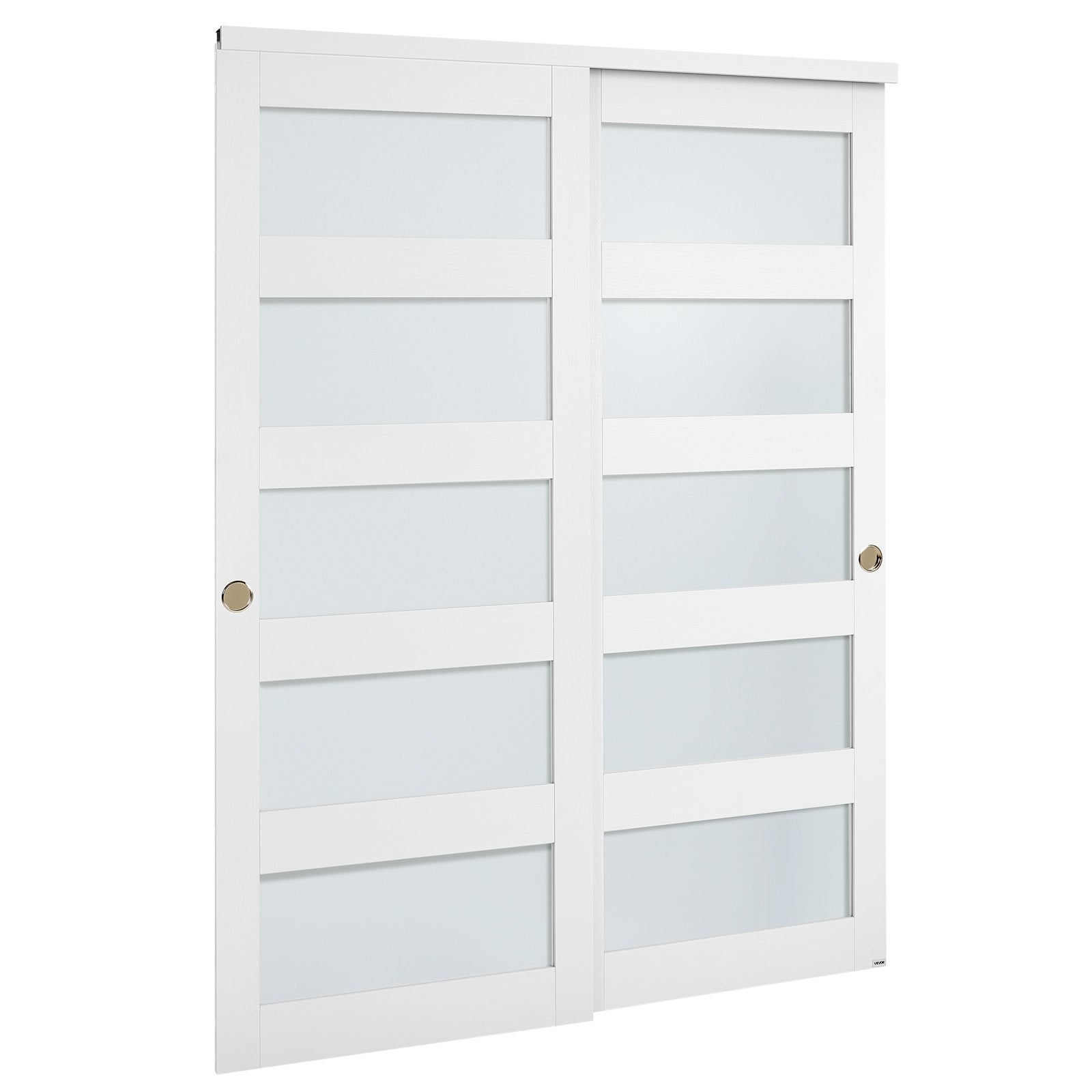 60" x 80" Frosted Glass Bypass Sliding Closet Doors with Hardware Kit, Water-Proof PVC, Solid Wood, Quiet Glide, Ideal for Bedrooms