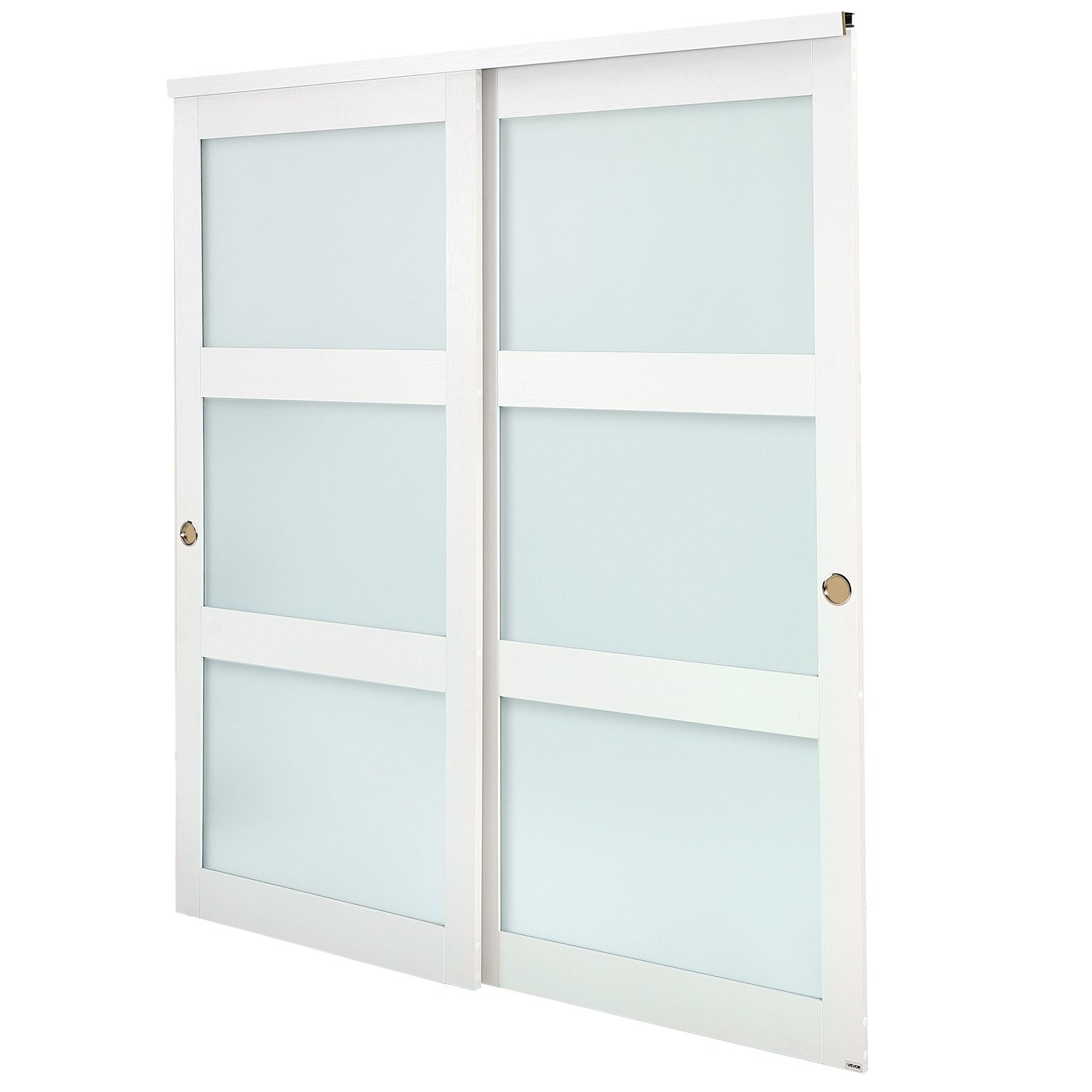 72"x80" 3-Lite Frosted Glass Sliding Closet Doors with Hardware & Floor Guide, Solid Wood & MDF, Waterproof PVC Surface for Bedroom Elegance