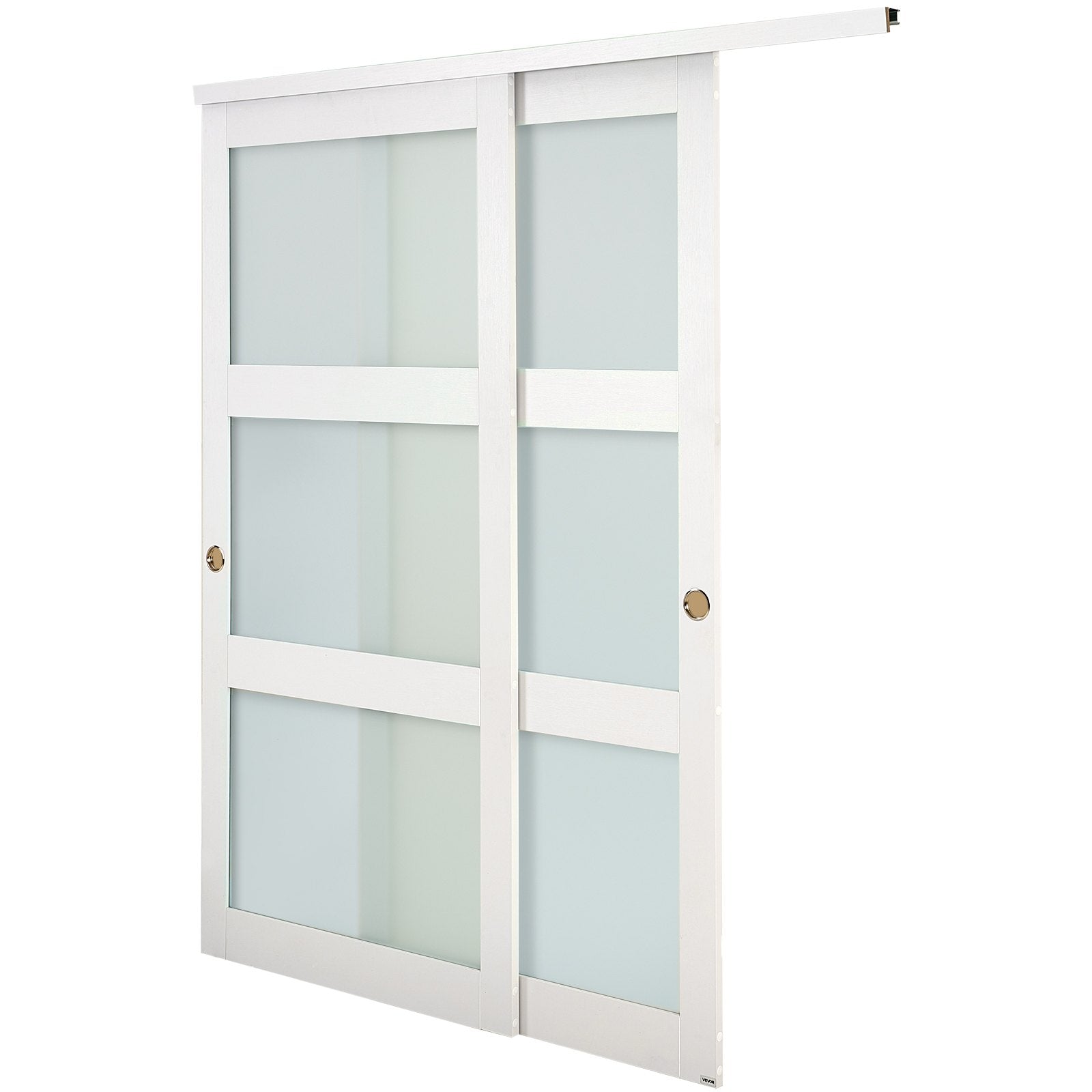 72"x80" 3-Lite Frosted Glass Sliding Closet Doors with Hardware & Floor Guide, Solid Wood & MDF, Waterproof PVC Surface for Bedroom Elegance