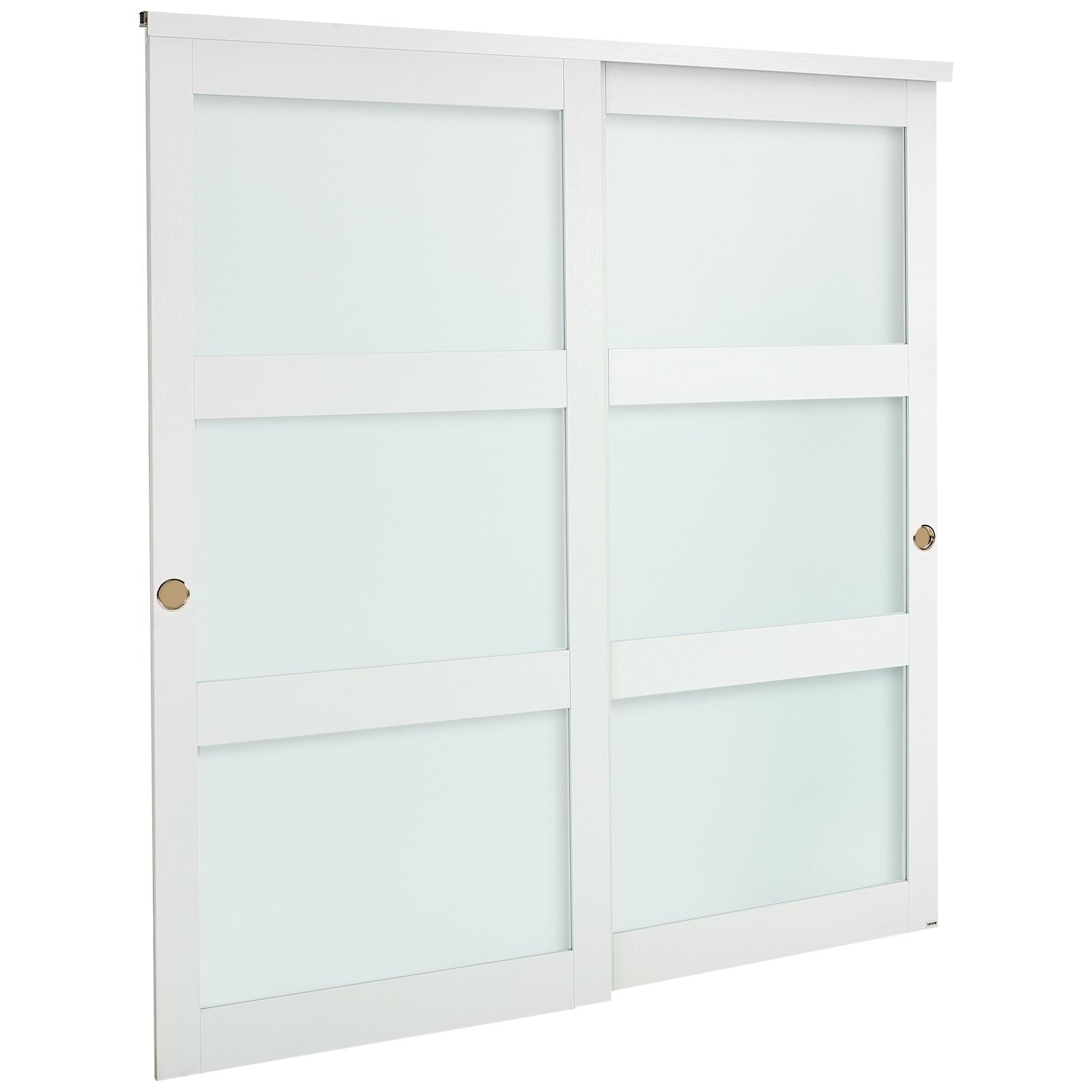 72"x80" 3-Lite Frosted Glass Sliding Closet Doors with Hardware & Floor Guide, Solid Wood & MDF, Waterproof PVC Surface for Bedroom Elegance