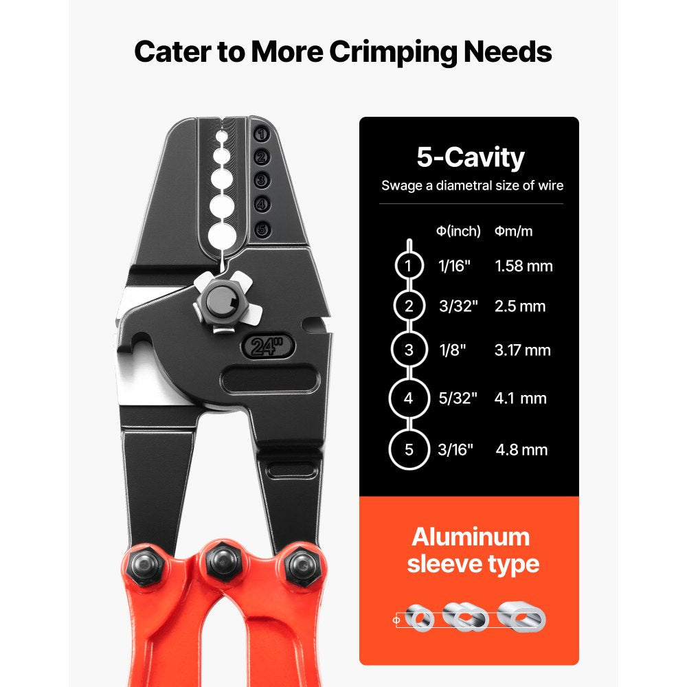 Heavy-Duty 24-Inch Crimping Tool for Copper and Aluminum Sleeves with Long Handle for Effortless Wire Rope Swaging